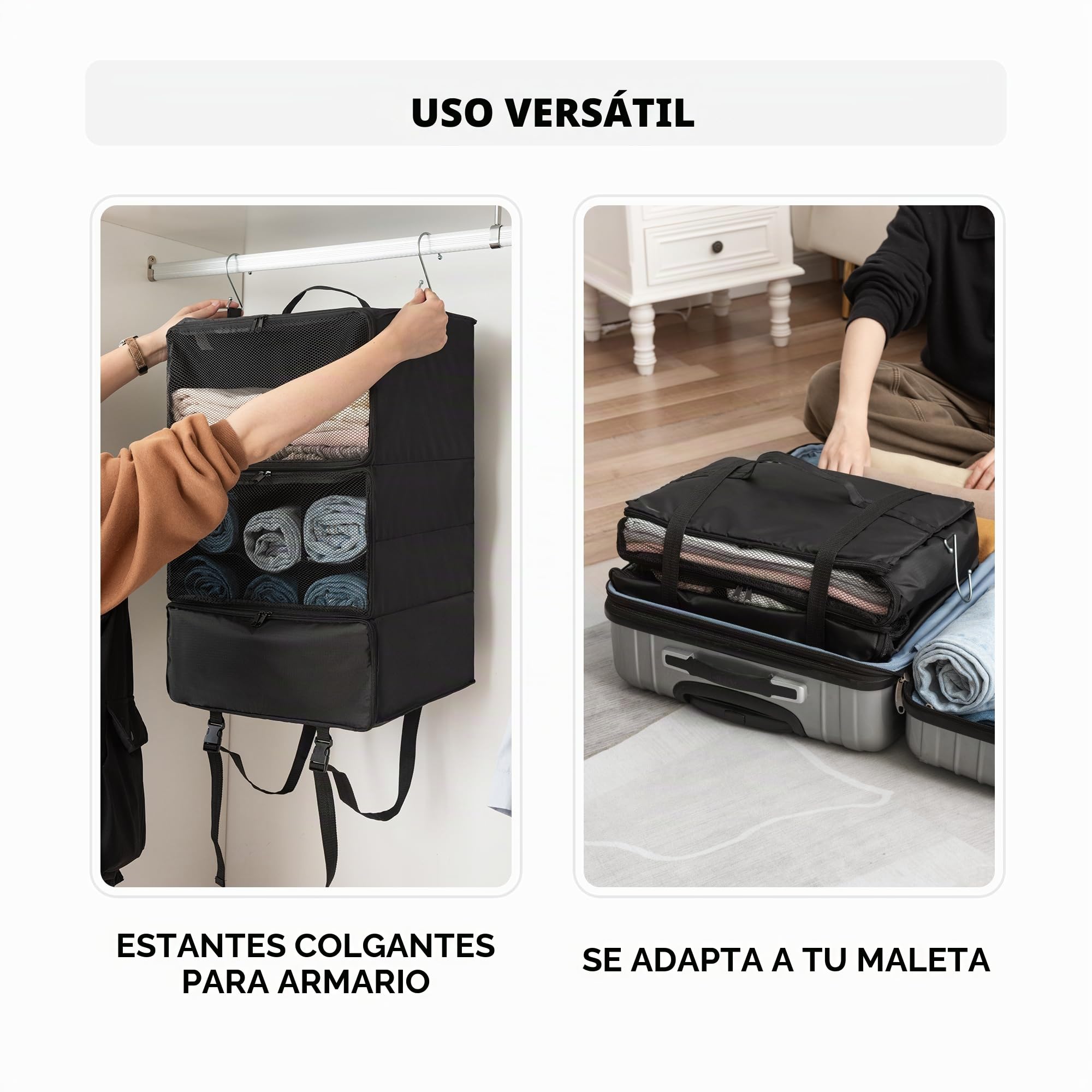 GRANNY SAYS Organizador de Viaje Colgante de 3 estantes, estantes Colgantes portátiles de Viaje, Cubos de Embalaje Colgantes para Almacenamiento, Grande Organizador de Ropa Colgante de compresión
