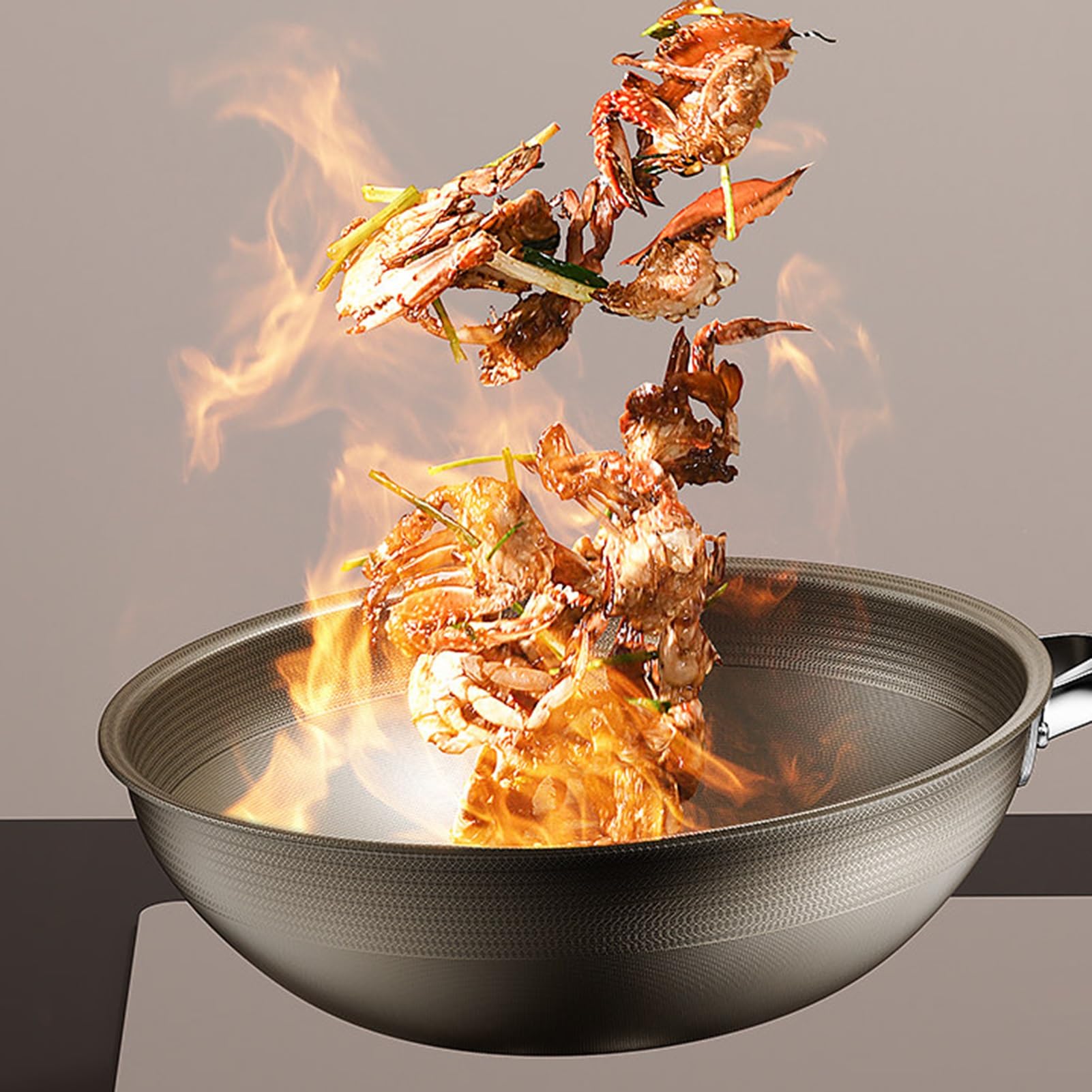 Genérico Wok, De Fondo Redondo, Hierro Pre-sazonado Con Tapa,Sartén Gran Capacidad For Acampar Y Comidas Grandes(32x10cm)