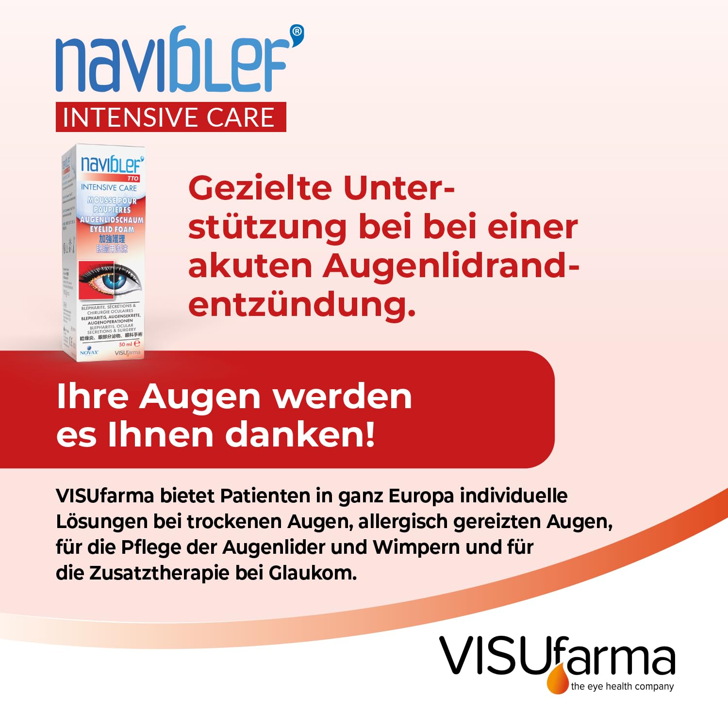 TTO Intensive Care Augenlidschaum – bei Blepharitis | 50 ml | mit Aloe Vera | intensive Hygiene für Augenlider und Wimpern | bei akuter Blepharitis und Demodex | Anwendung für 2 Wochen
