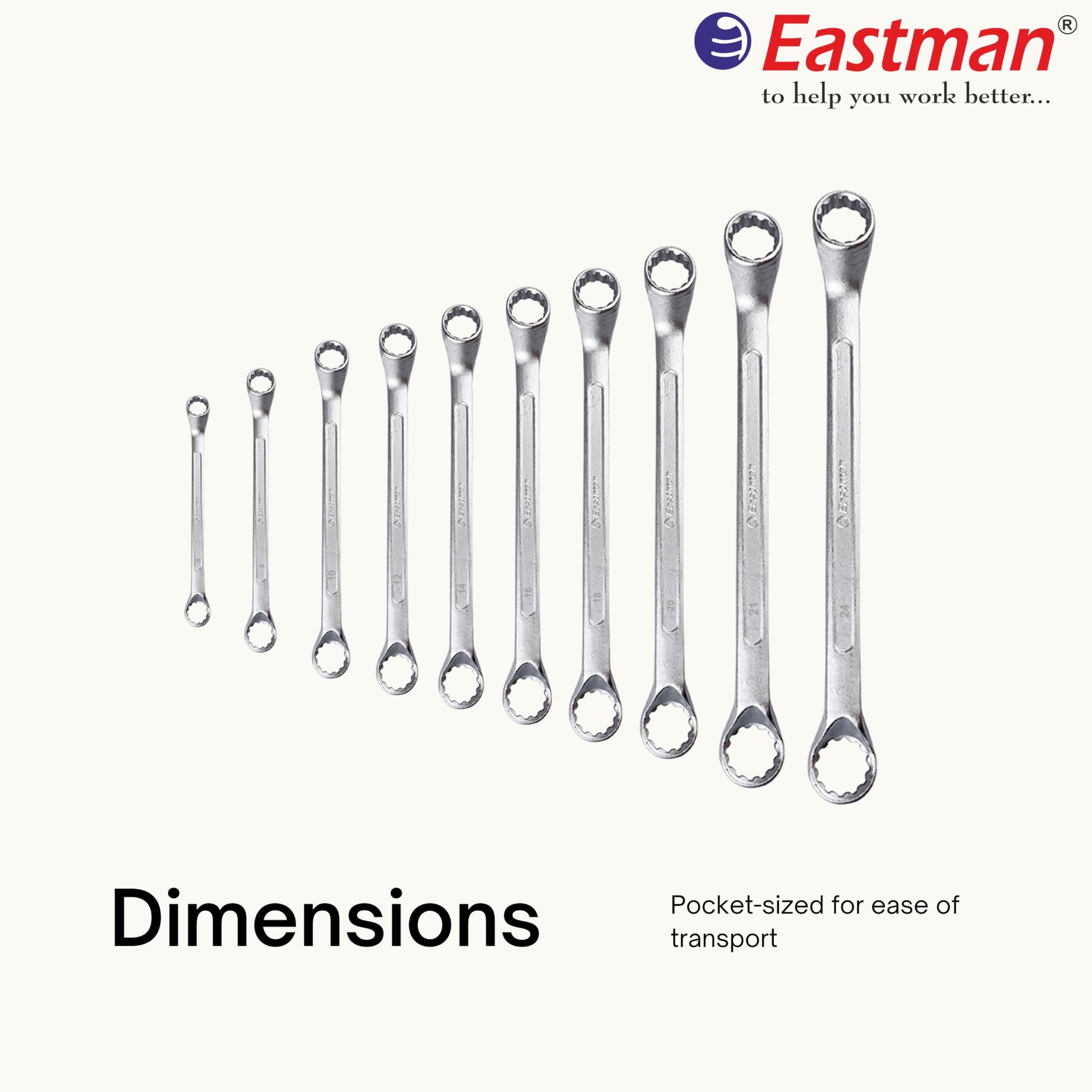 Eastman Bi-Hexagonal Ring Spanners - Shallow Offset - Crv Set Of 10 Pcs, Kit-07-100SD,Automotive Spanner Kit Chrome Vanadium Steel, Chrome Plated Ideal For Mechanical Work and Automotive Work (E-2007) 1