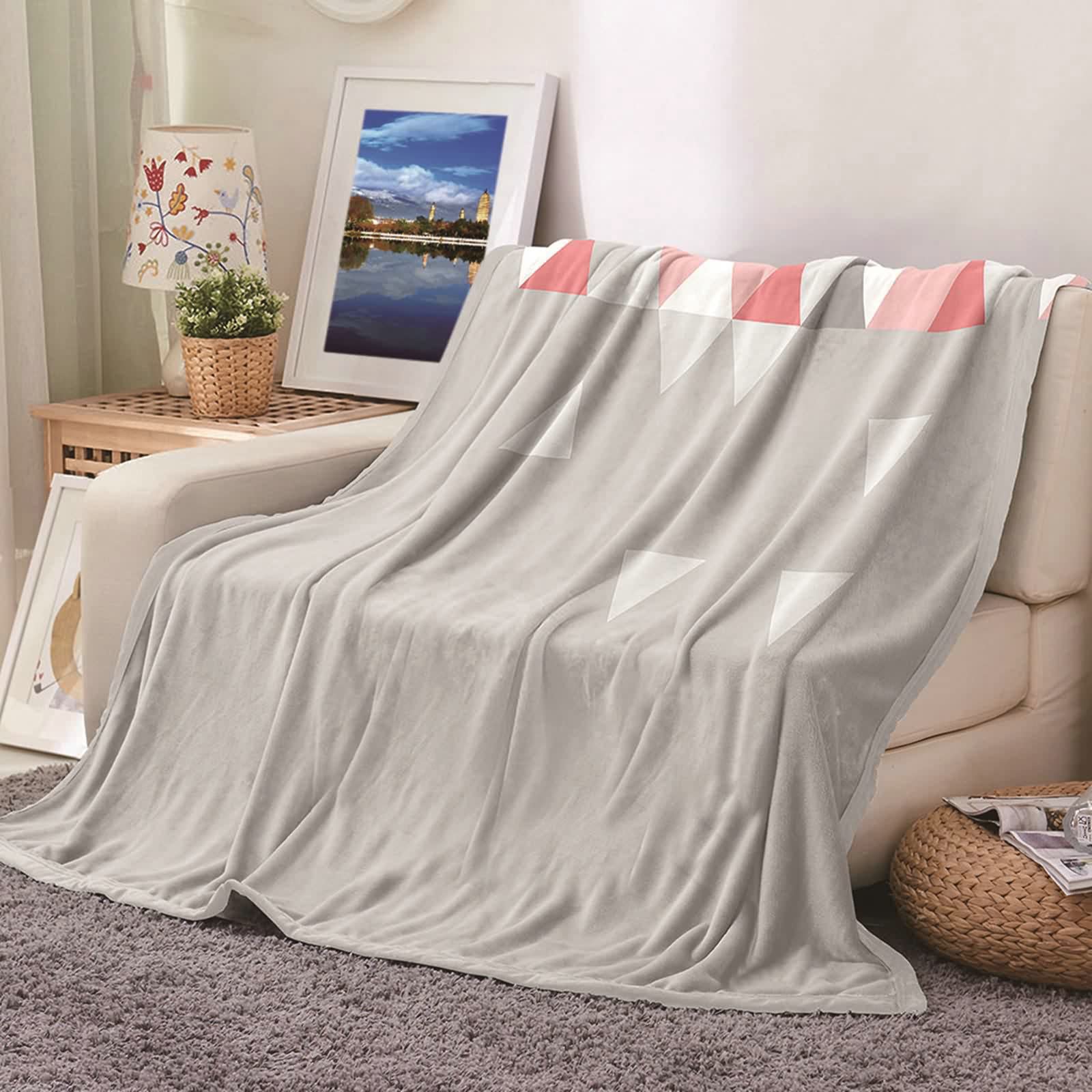 Aeici Koc polarowy, wełniany koc flanelowy 180 x 220 cm geometryczny wzór trójkątny koc na sofę do salonu sofa łóżko