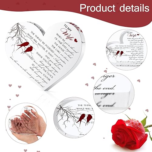 Miniatura 3 de Regalo de aniversario de boda para mi esposa de esposo, regalo de matrimonio de aniversario para su forma de corazón, recuerdo acrílico para mujer,
