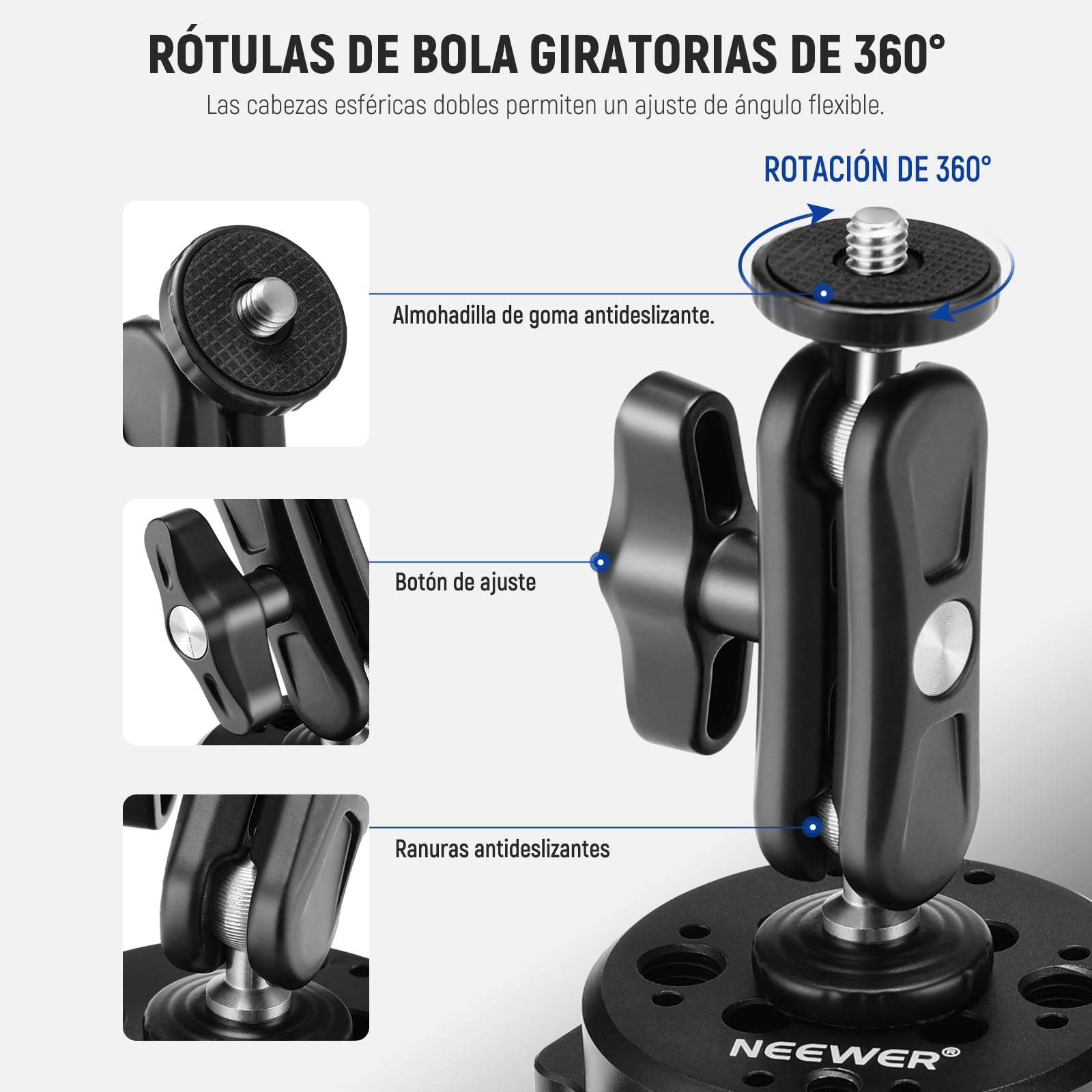 NEEWER 6"/15.2cm Soporte Ventosa Cámara con Brazo Mágico Cabezal Esférico, Metal Suction Cup Mount Parabrisas Coche, Ideal para Action Camera/Phone Holder con 1/4" & 3/8" Orificios para ARRI