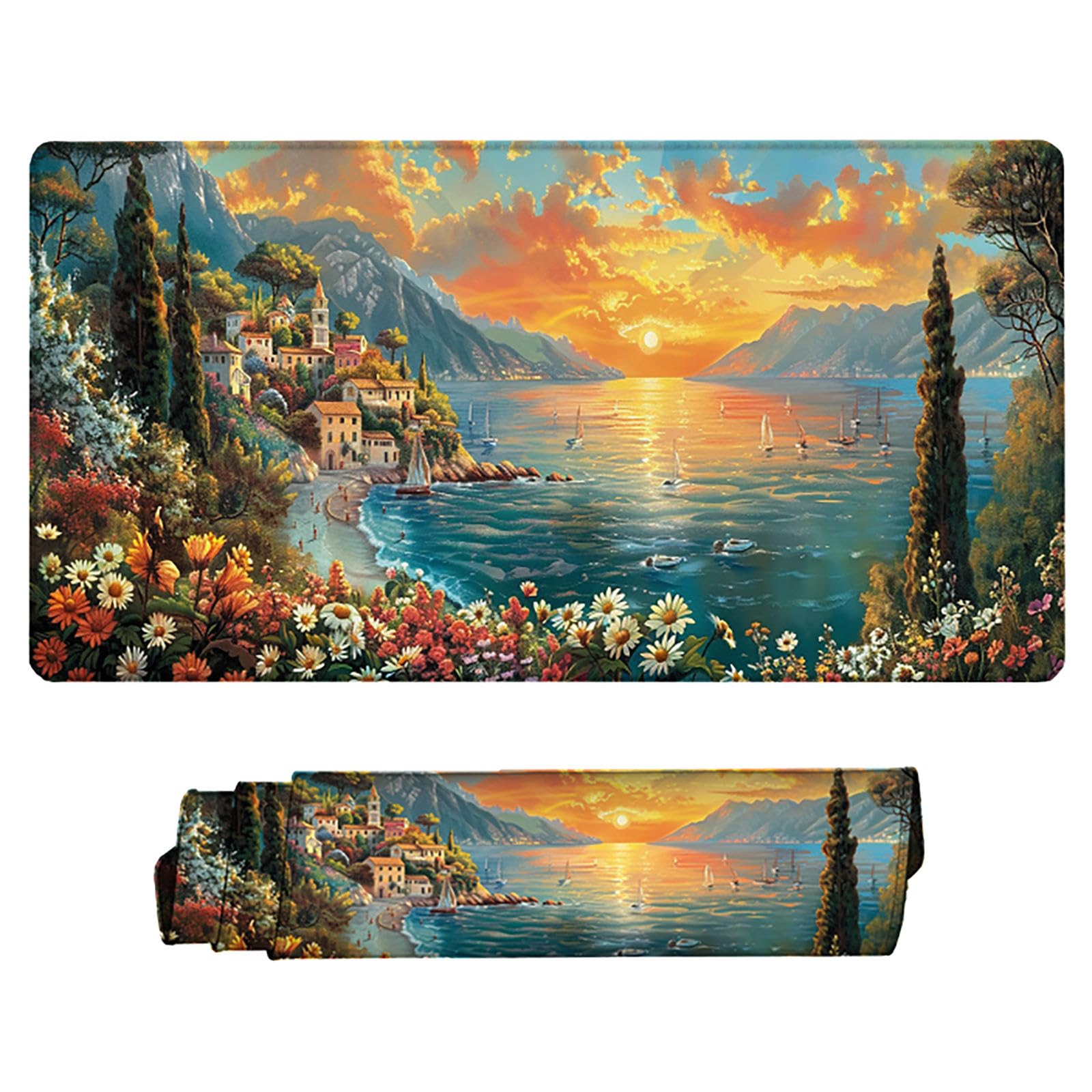 Niebieska podkładka pod mysz XXL, podkładka na biurko, 1200 x 600 cm, szyte krawędzie, podkładka pod mysz, gumowa podstawa, ocean, podkładka pod mysz, stabilna przyczepność na gładkich