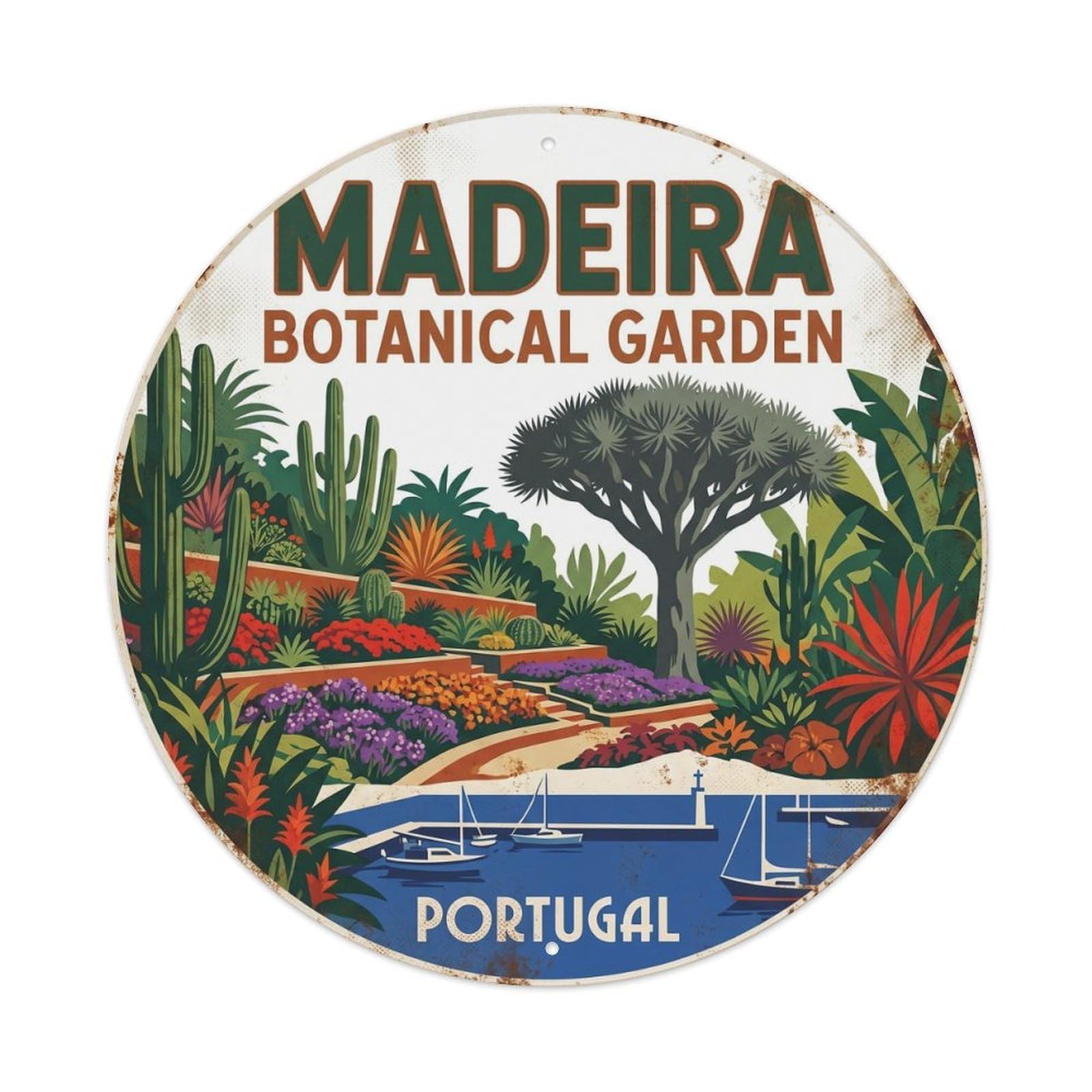 Olhnbad Style Portugal Madeira Tropical Botanical Portuguese Heritage Metal Tin Sign