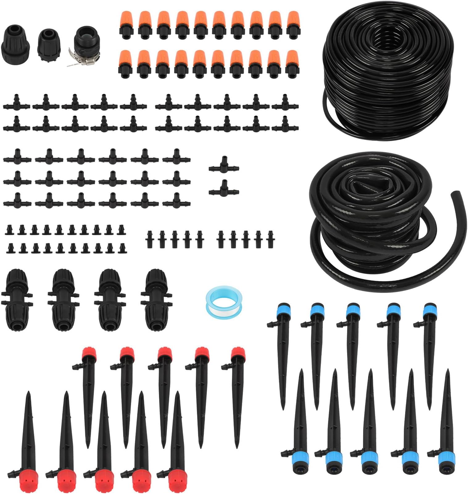Drip Irrigation System Adjustable Connect Irrigation System for Gardens Up to 226ft with 1/4' and 1/2' Tubing Drip Emitters