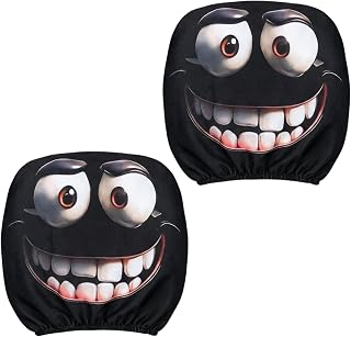 Pack of 2 Car Headrest Covers, Funny, Universal Headgear for Car Seats, Breathable & Elastic Headgear for Car Seats, Funny Car Accessories, Interior (Black)