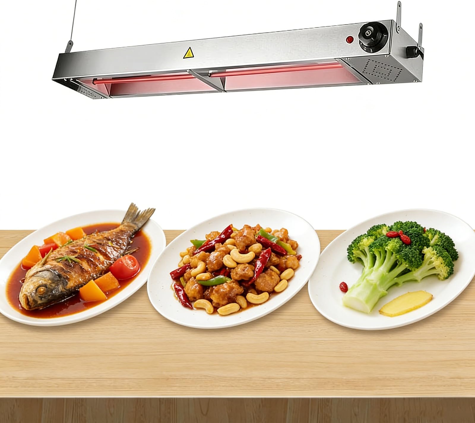 Lampada scaldavivande Commerciale, Lampada scaldavivande sospesa per Buffet, Catering, scaldavivande in Acciaio Inossidabile per Piatti, pietanze, Alimenti (35°C-85°C)(120x15x6.5CM)