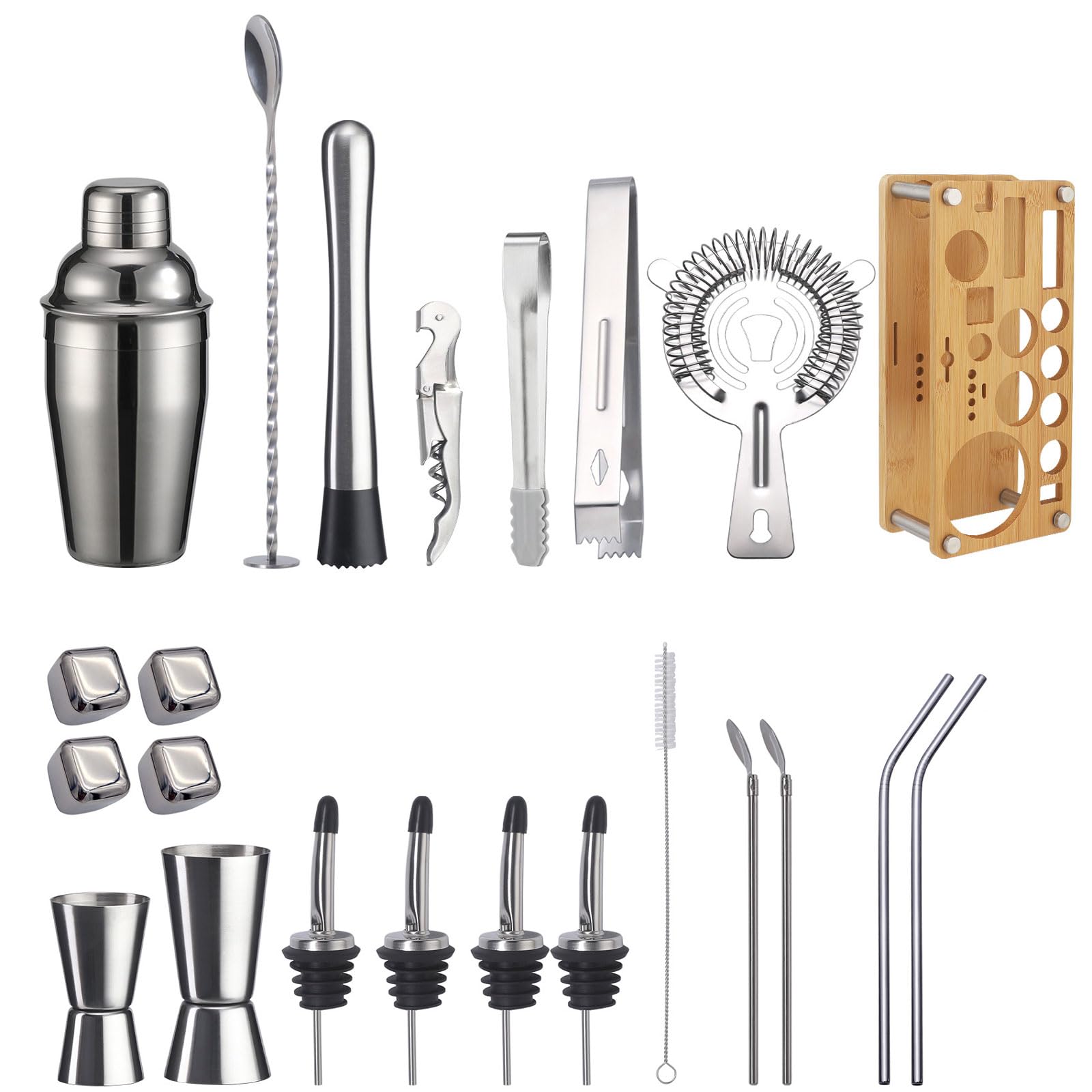 Coctelera para Cócteles Kit 23 piezas Coctelera de Acero Inoxidable Con Soporte Profesional Barman Herramientas con Mortero de Cóctel herramientas de mixología para Mezclar Bebidas,Barra,hogar