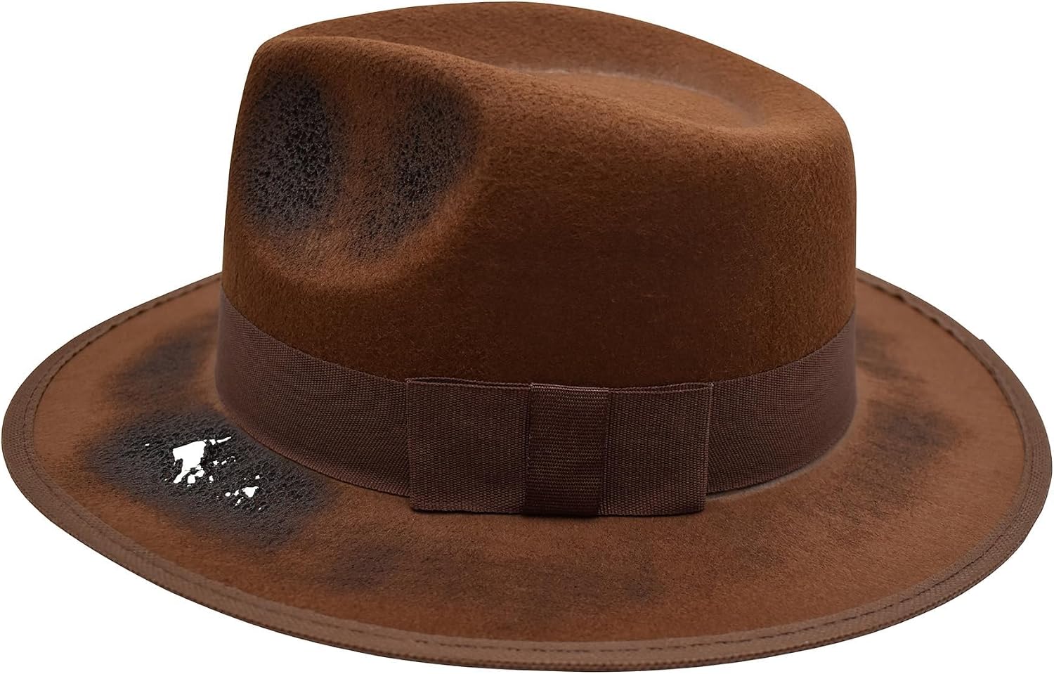 Nicky Bigs Novelties Morph Adult Tattered Burned Brown Fedora Hat - Brown Zombie Scary Nightmare Creeper Hats - Horror Movie Killer Cosplay Halloween Costume Accessory, Adjustable Size