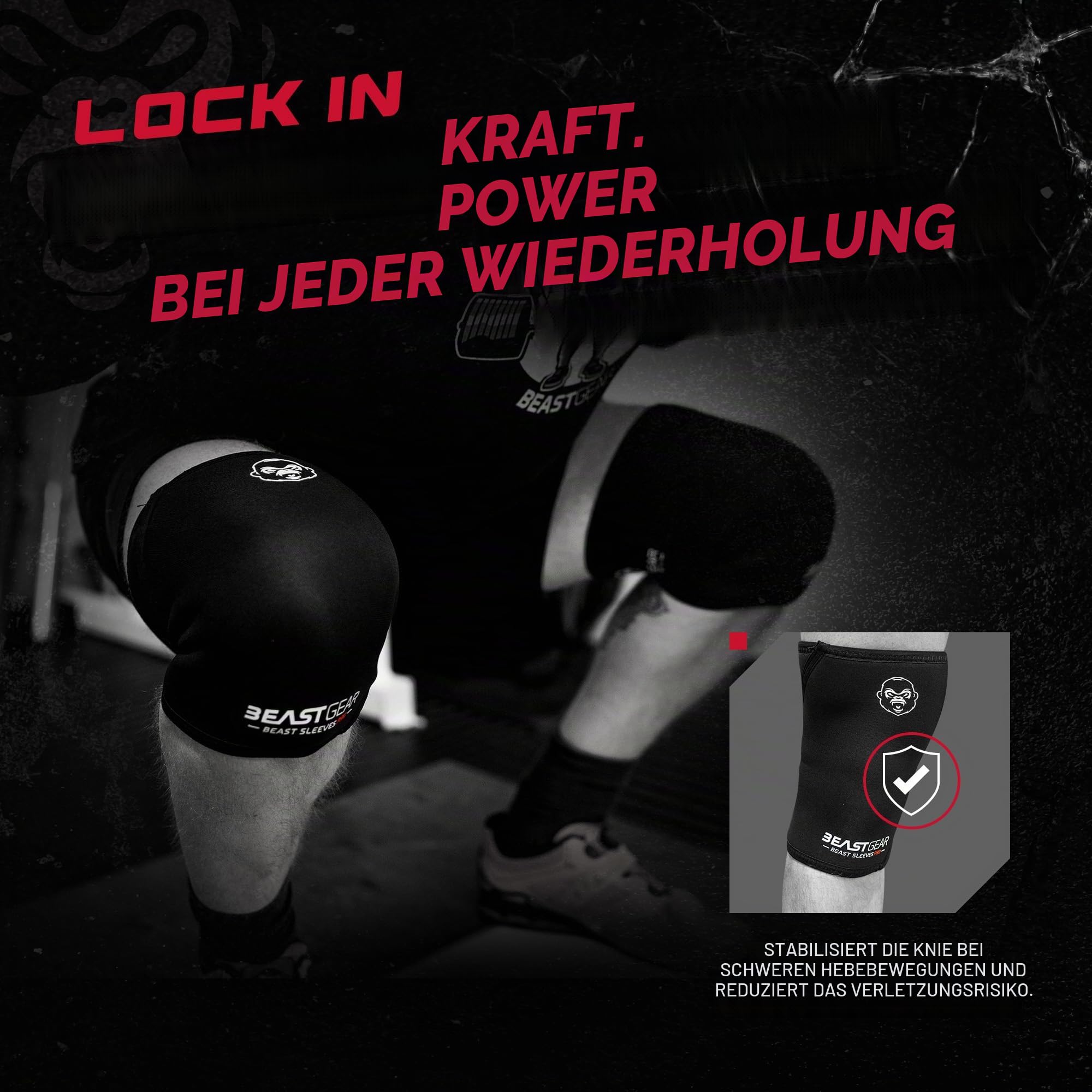 Beast Gear Kniebandage, 7 mm Knieschoner aus Neopren, Doppelschichtig, Kraftsport für Unterstützung und Schutz, Gewichtheben, Crossfit, Powerlifting, Strongman, Kniebeugen, Kreuzheben,S/M/L/XL