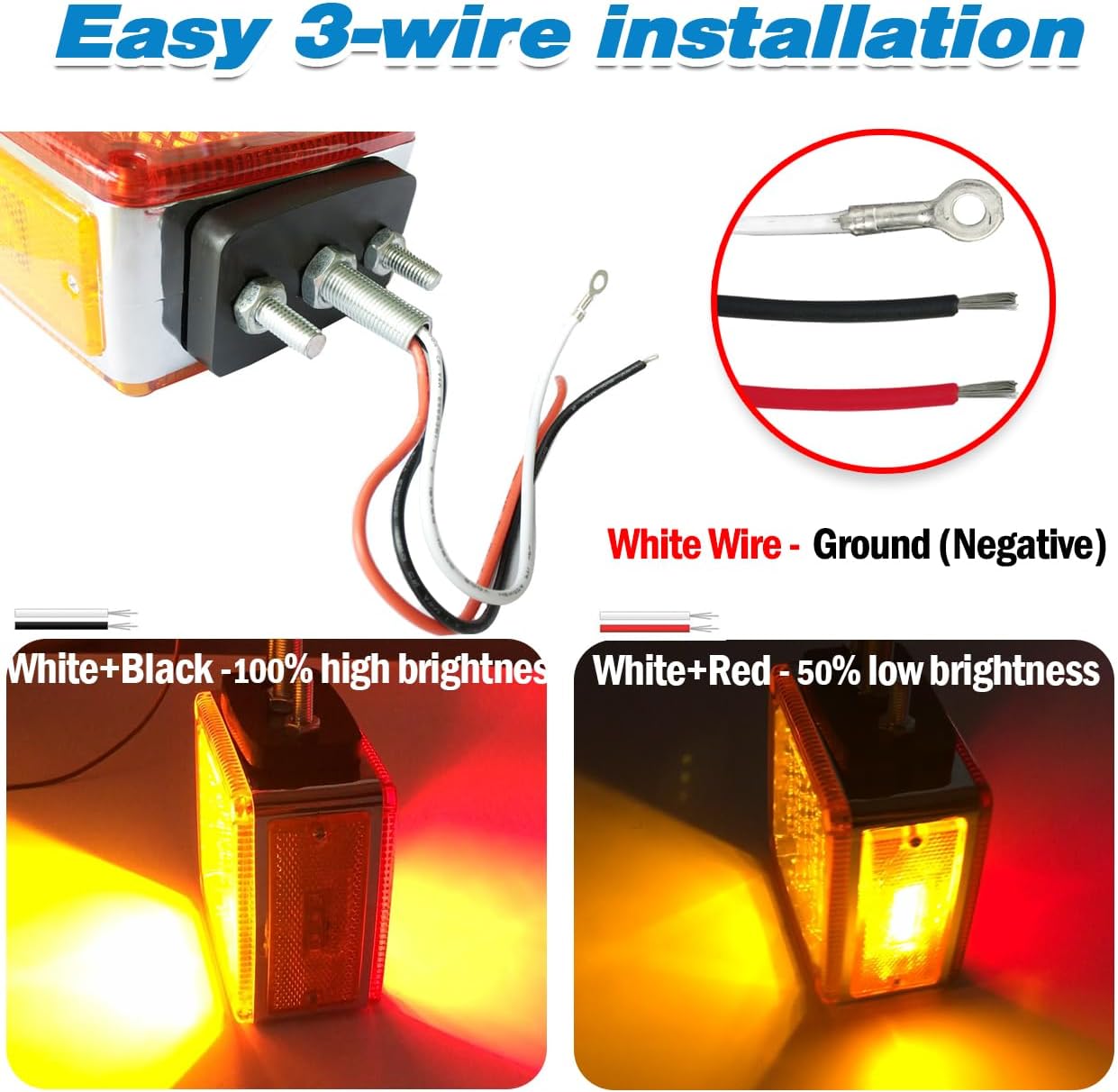 LED Pedestal Lights Amber/Red Double Face 39 LED Turn Signal Light stud mount fender lights for Heavy Truck Trailer Freightline Peterbilt Kenworth Mack Western Star (Driver/Passenger Sides, pack of 2)