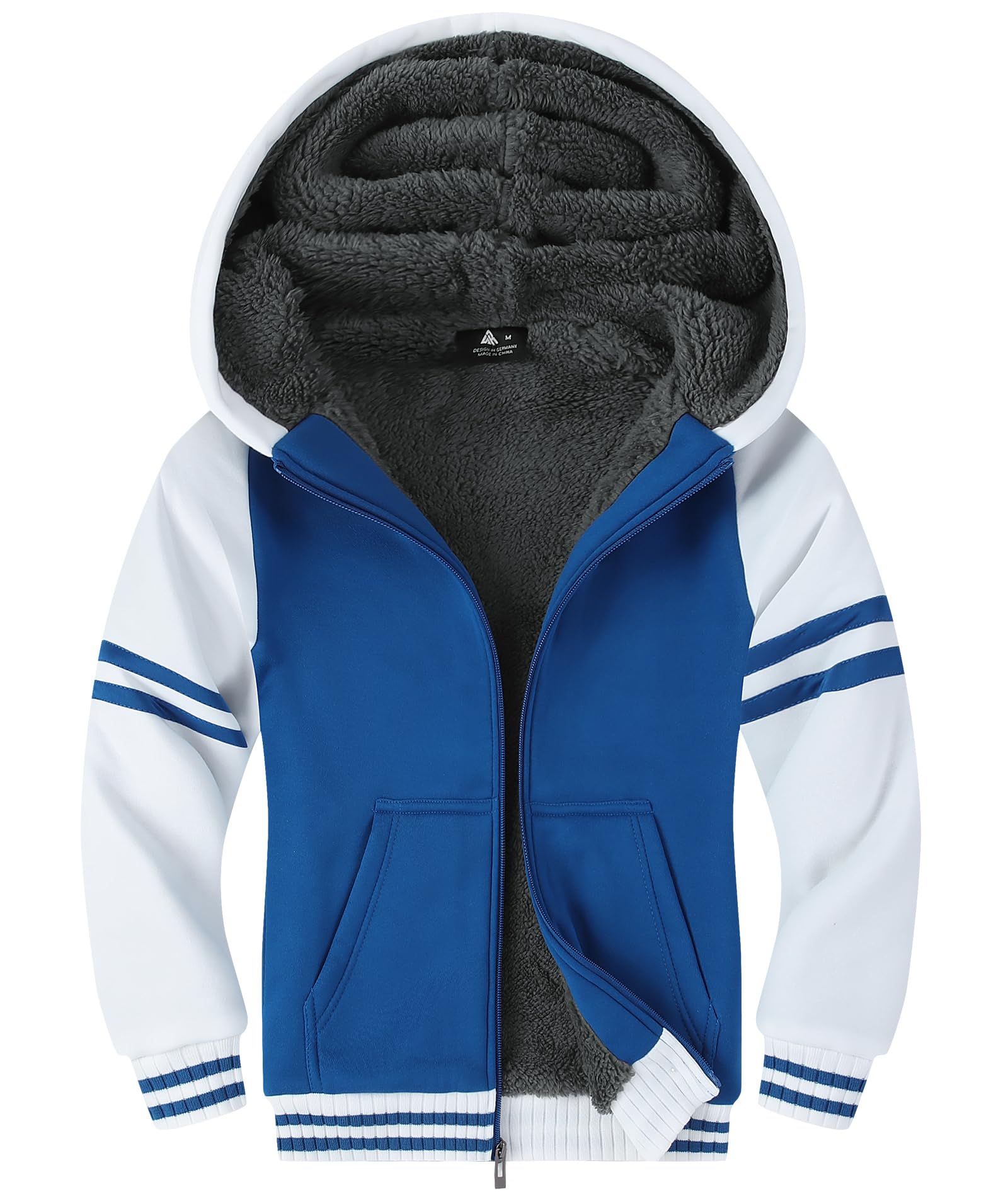Boys Hoodie Zip Up Fleece Lined Jacket Kids Warm Sherpa Hooded Sweatshirts