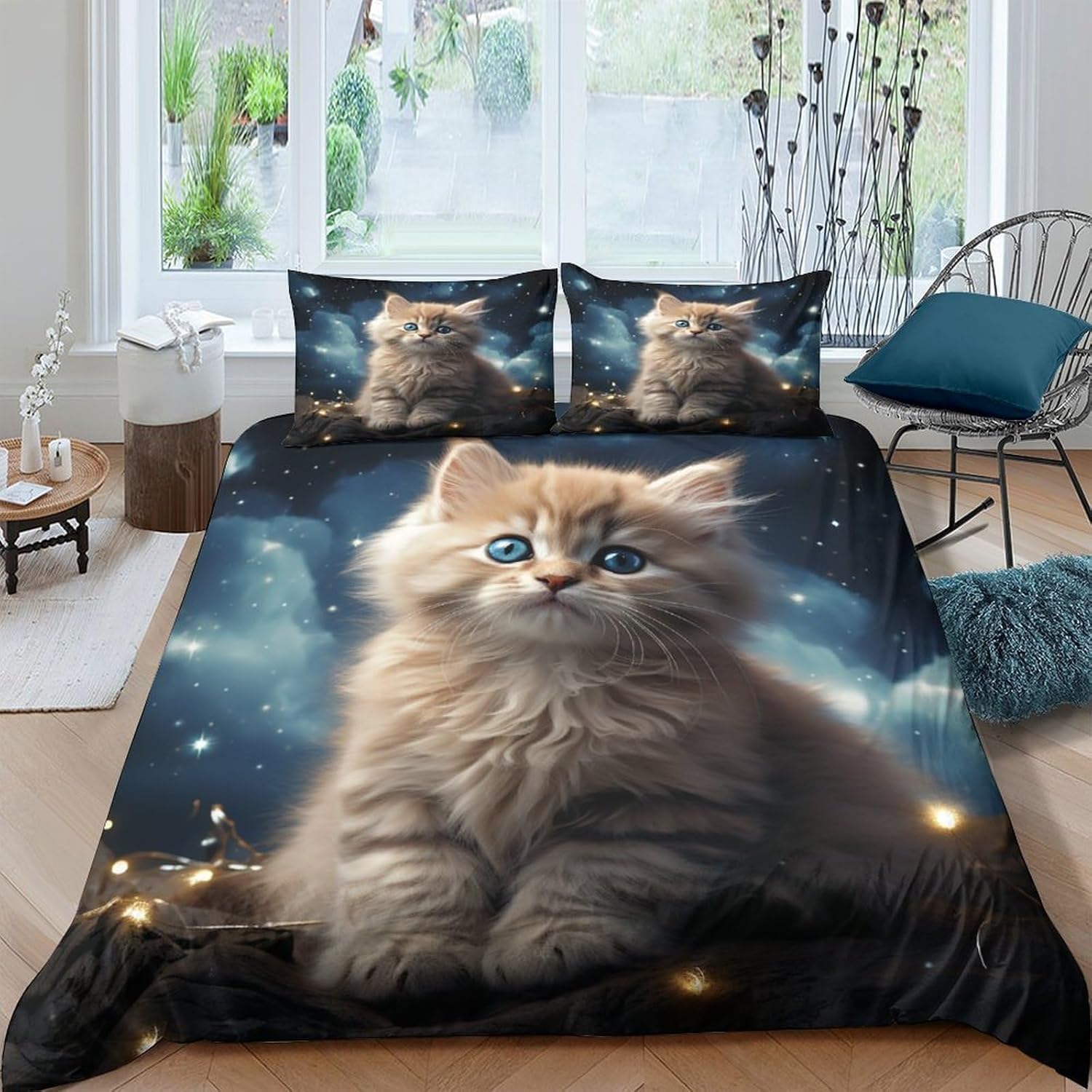 Housse de couette 260x230 cm chat animalier parure de lit microfibre 3d