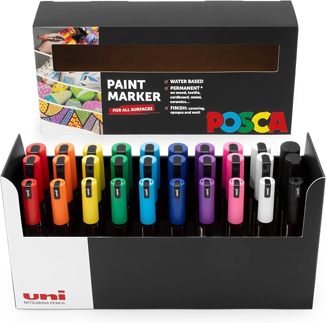 Posca - PC-5M / PC-3M / PC-1MR - Paint Marker Art Pens - Deskset of 30 Colours