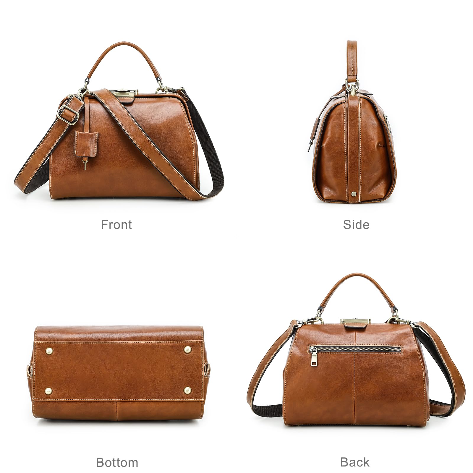 Bolso de cuero de grano completo para mujer, bolso antirrobo con asa superior