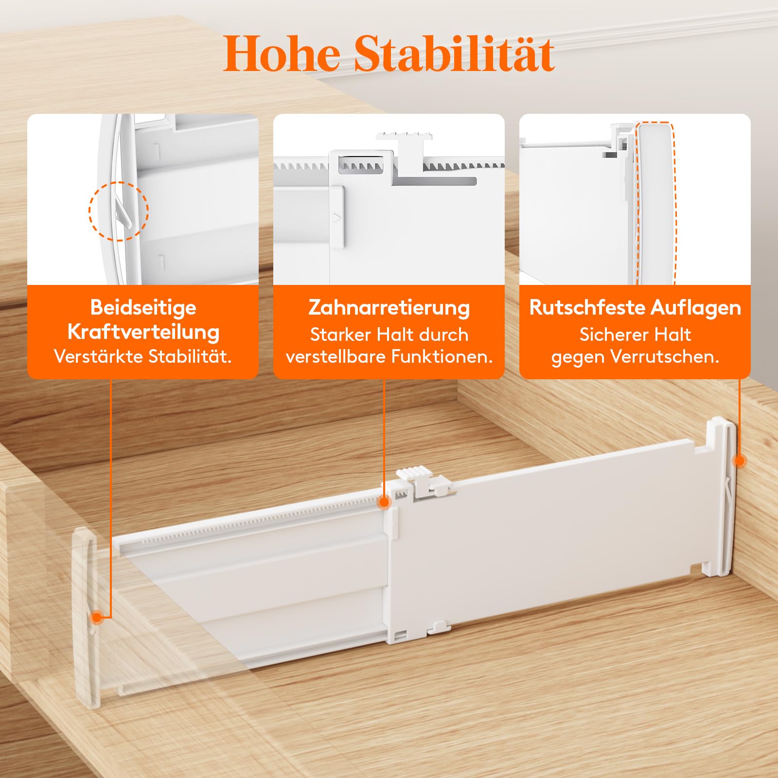 Lifewit Set di 12 separatori per cassetti, regolabili, lunghezza interna 28 – 40 cm e altezza > 10,5 cm, organizzatore per armadi, cassettiera, scrivania, cucina, bianco