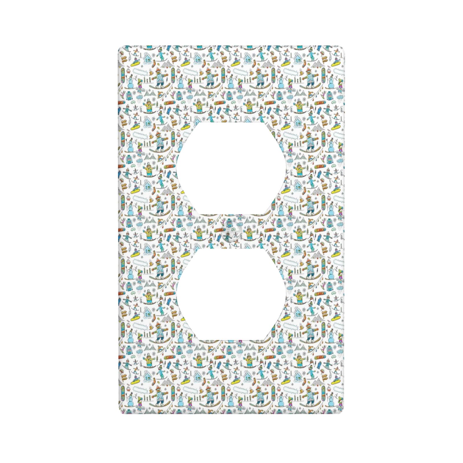 Ski Pattern Electrical Outlet Cover Plates Decorative,Colorful Repetition Items Happy,Duplex Receptacle Wall Plate Single Gang Light Switch for Kitchen Standard Size 4.5,White Multicolor