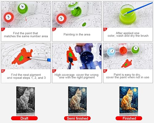 Miniatura 6 de TUMOVO Pintura por números para principiantes adultos, gatos abstractos y cielo estrellado kits de pintura por números, kit de pintura al óleo de