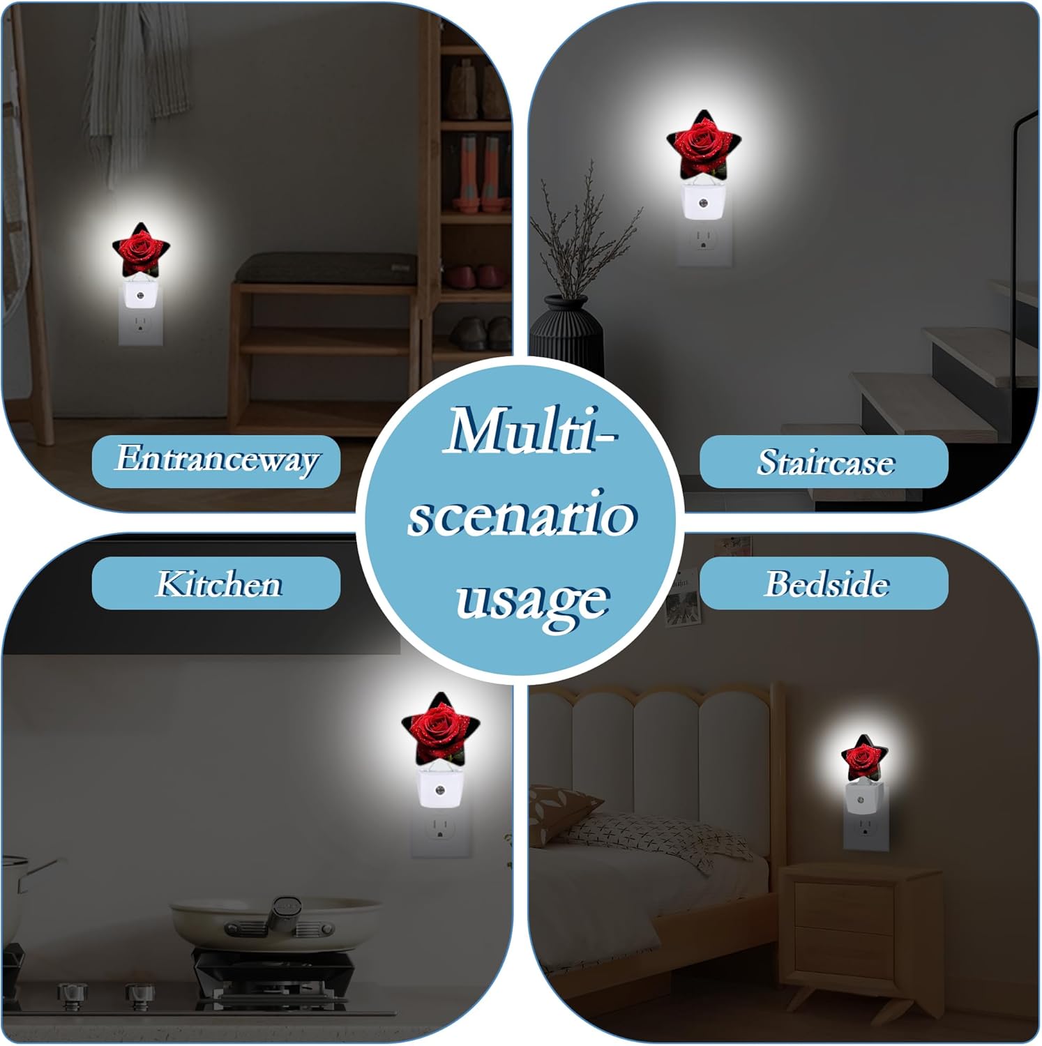 Red Rose Night Light,Plug Into Wall Decor Nightlights for Bedroom,Bathroom,Hallway,Stairway,Kitchen,with Dusk to Dawn Light Auto Sensors Led Night Lights Room Gifts