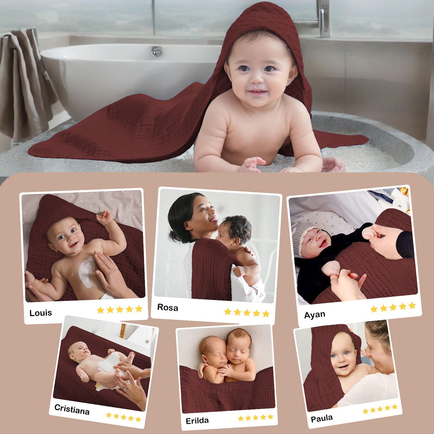 Mababu accappatoio neonato 0-3 mesi a 3 anni I 75x75cm I EXTRA morbido e assorbente I Mussola di cotone bio 4 strati GOTS I asciugamano neonato bagnetto I Lavabile 40°C I Asciugamano
