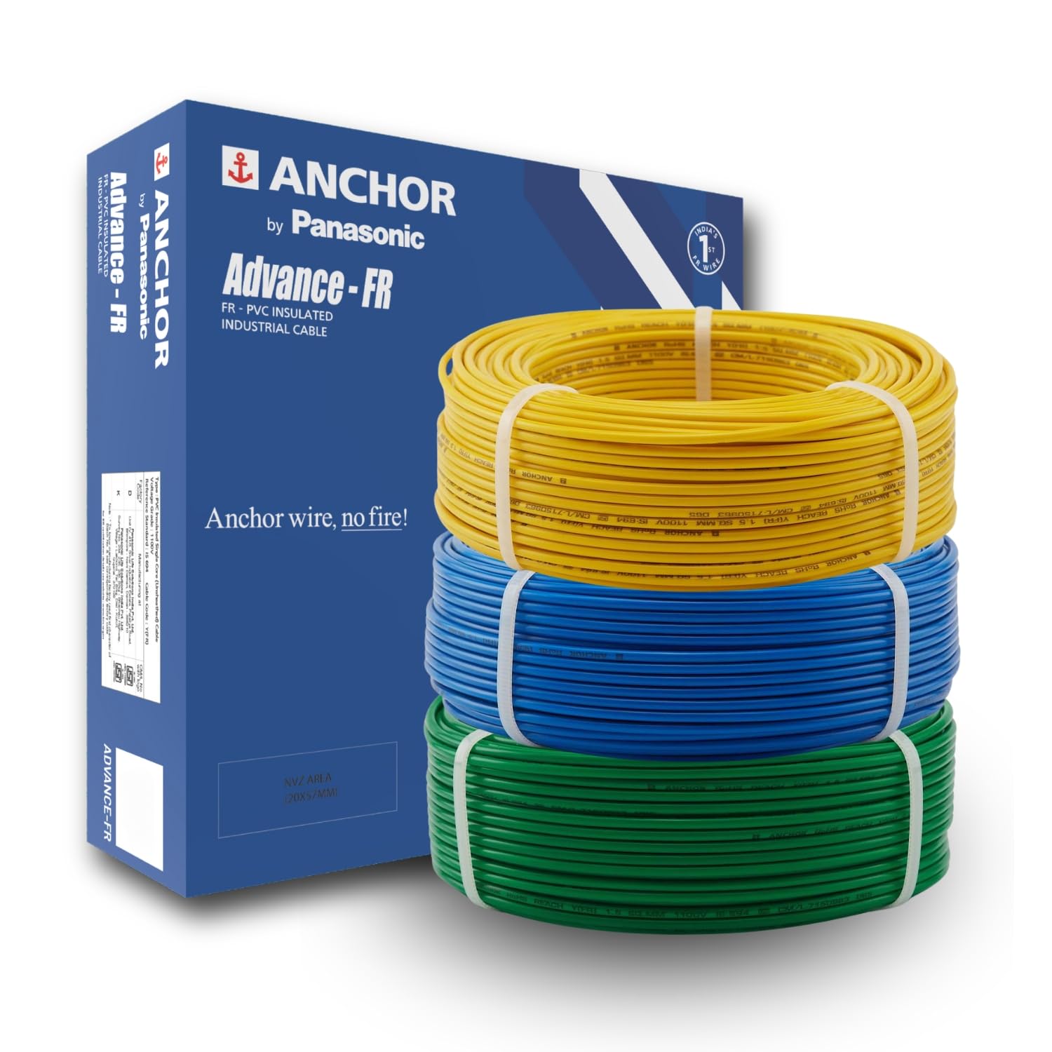 Anchor by Panasonic Combi of 1.5mm Green, 4mm Blue & 4mm Yellow Advance FR 90 Meter PVC Insulated 1 Core Pure Copper Wire, Fire Retardant Wire, (27426...