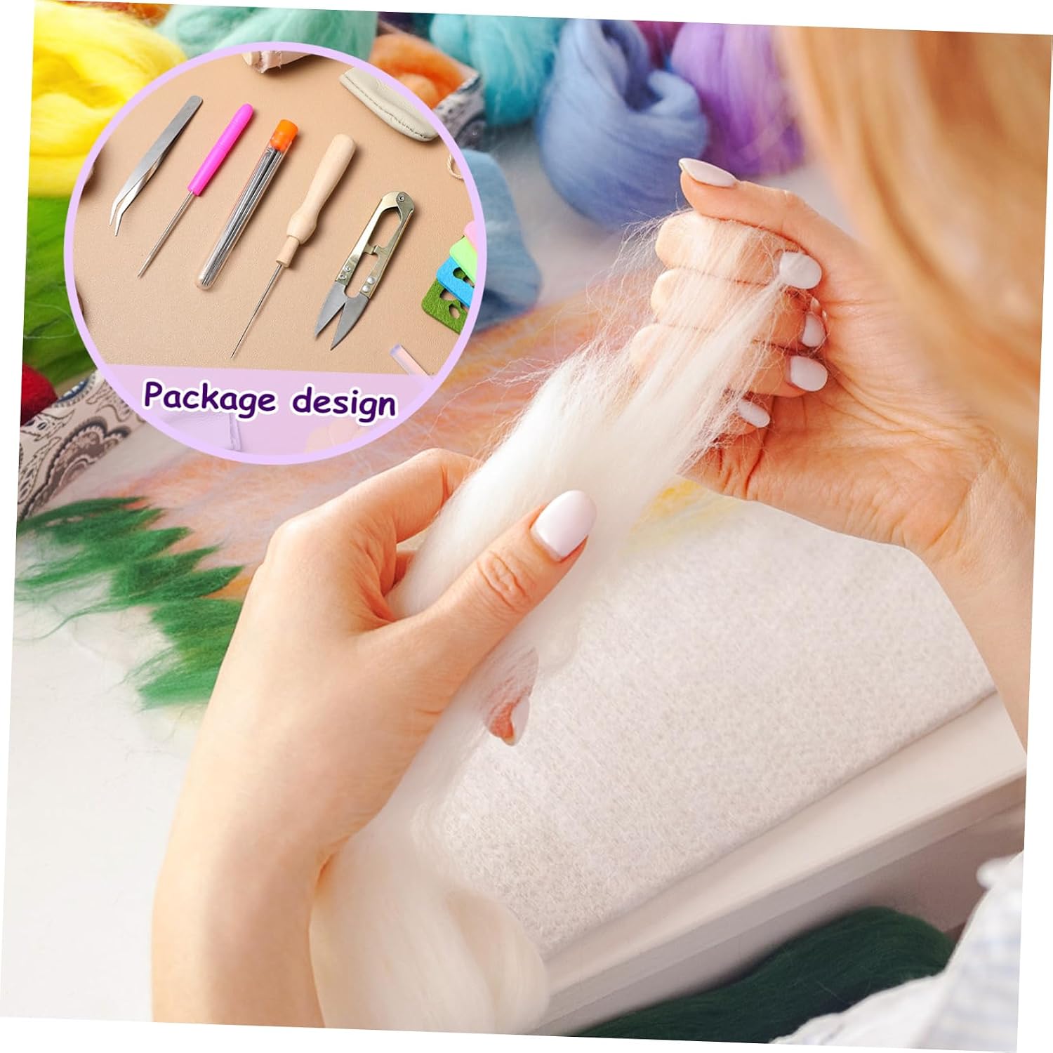 Uonlytech 1Set Needle Felting Kit Colors Wool Roving Craft Supplies for Beginners Applique Needle Tools for Creative Projects and Keychain Making