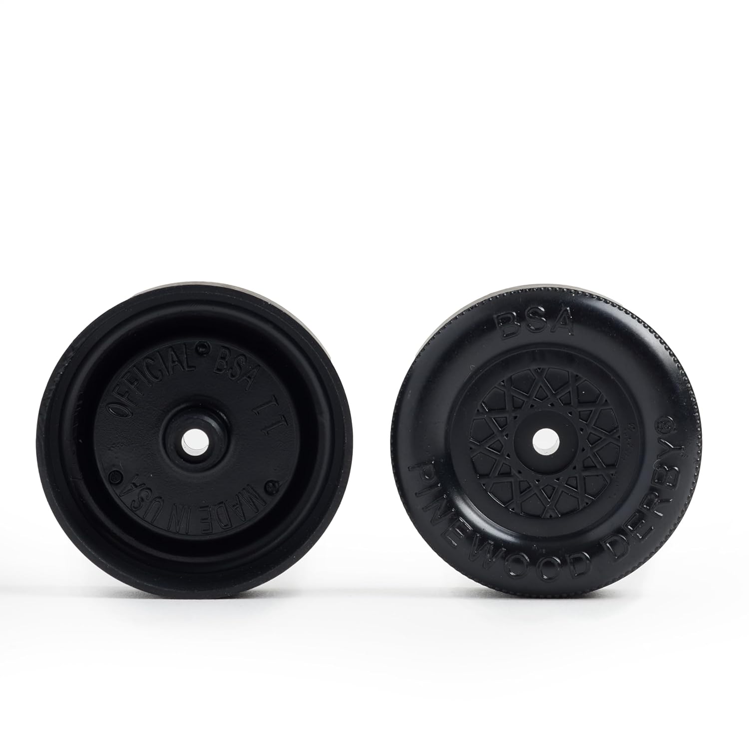 Official BSA Wheels | Precision-lathed to be ultra light and fast for use on pinewood derby cars | Treads trued for perfect wheel rotation | Squared hubs for wobble resistance