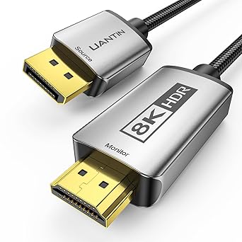 UANTIN 8K DisplayPort 1.4 to HDMI 2.1 Cable 6FT 4K 120Hz/8K 60Hz, Unidirectional DP to HDMI Adapter Cord, 32.4Gbps, HDR10, HDCP2.3, Display Port for AMD, NVIDIA, Not Work with PS5/Xbox, No VRR Support