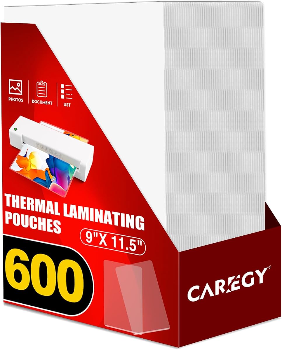CAREGY 600 Pack Laminating Sheets,Holds 8.5 x 11 Inch Sheets,3 Mil | Thermal Laminating Pouches, 9 x 11.5 Inches Lamination Sheet Paper for Laminator, Round Corner Letter Size