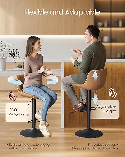 Miniatura 5 de VASAGLE Juego de 2 taburetes de bar, taburetes de bar giratorios de altura ajustable con respaldo ergonómico, cuero sintético, base de metal más