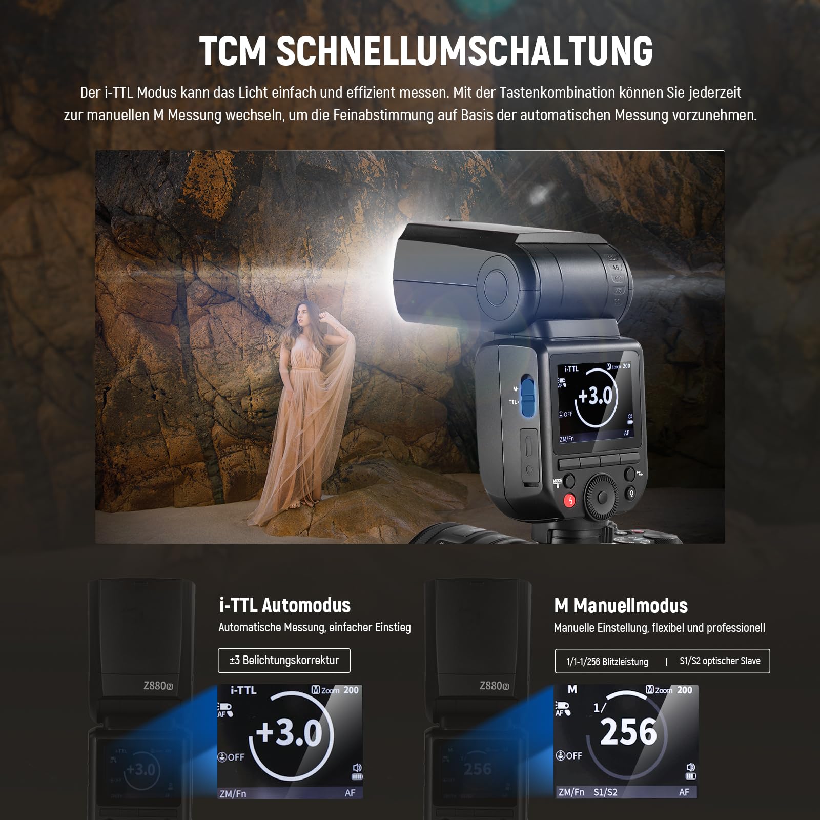 NEEWER Z880-N Blitz Speedlite 2,4G i-TTL Flash Kamerablitz für Nikon, Upgraded UI, Modellierlampe, TTL/M Schnellschalter TCM Taste, 76W Speedlight 1/8000s HSS 7,4V/2600mAh Akku 480 Vollleistungs Blitz