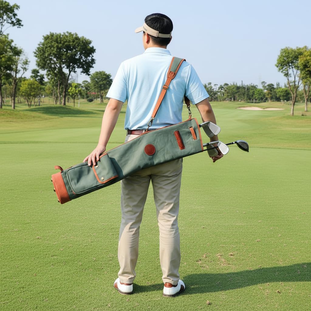 TOURBON Bolsa de Transporte Ligera para Club de Golf de Lona - Verde