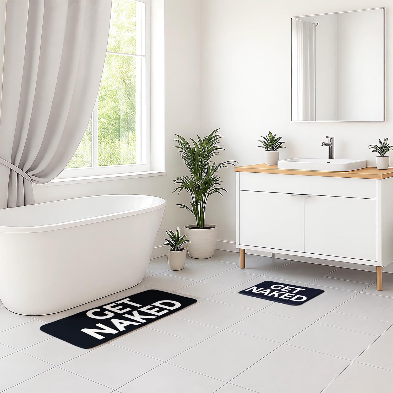 Black Get Naked Memory Foam Runner Rug 17x47 Inch, Funny Bathroom Rugs, Cute Dorm, Apartment Decor, Soft Non Slip Absorbent Mats for Shower, Vanity