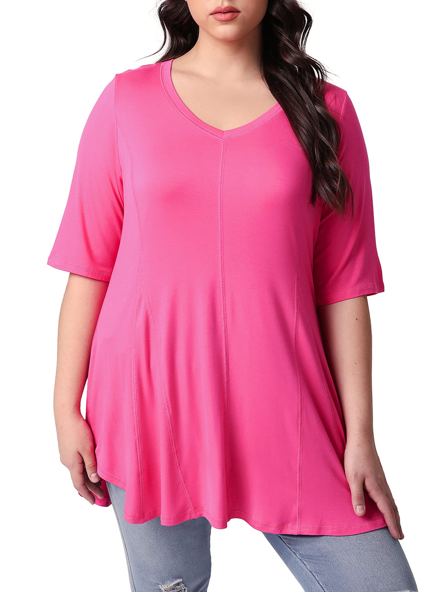 EsenchelWomen's V Neck A Line Tunic Shirt High Low Blouse Top