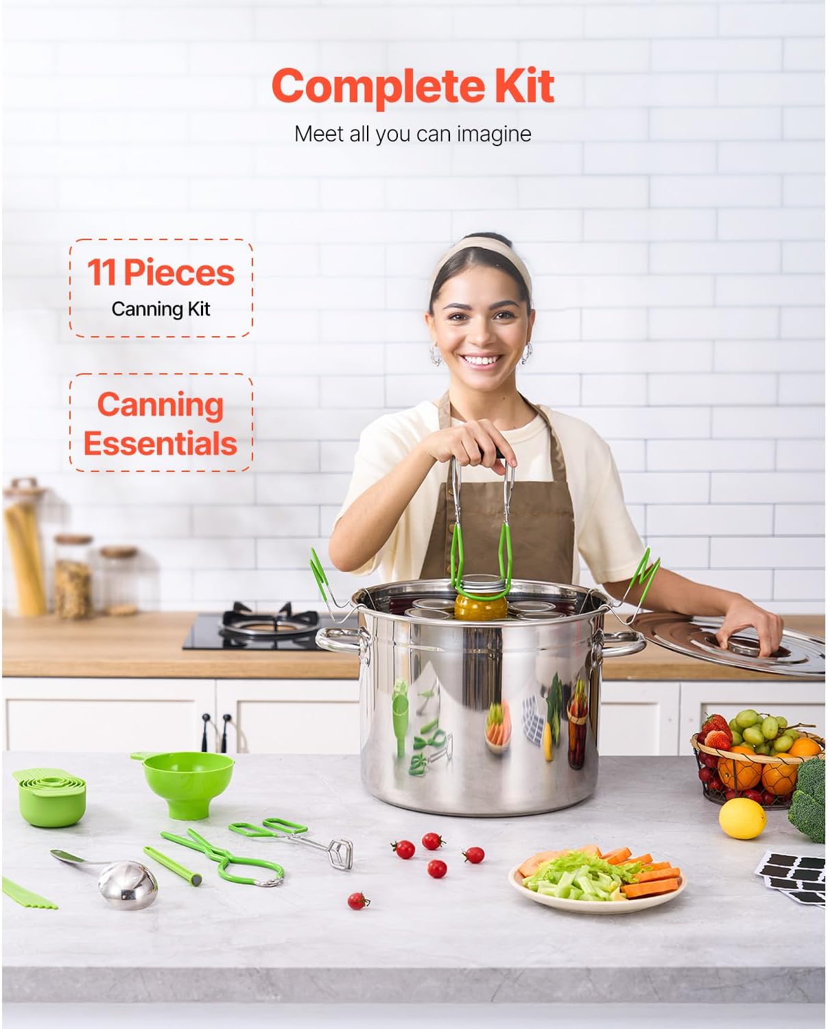 Happybuy Canning Supplies Starter Kit, 11-Piece Stainless Steel Water Bath Canning Kit for Beginners, Complete Canning Tools Set: Pot, Rack, Lid, Ladle, Funnel, Tongs, Jar Lifter, Wrench