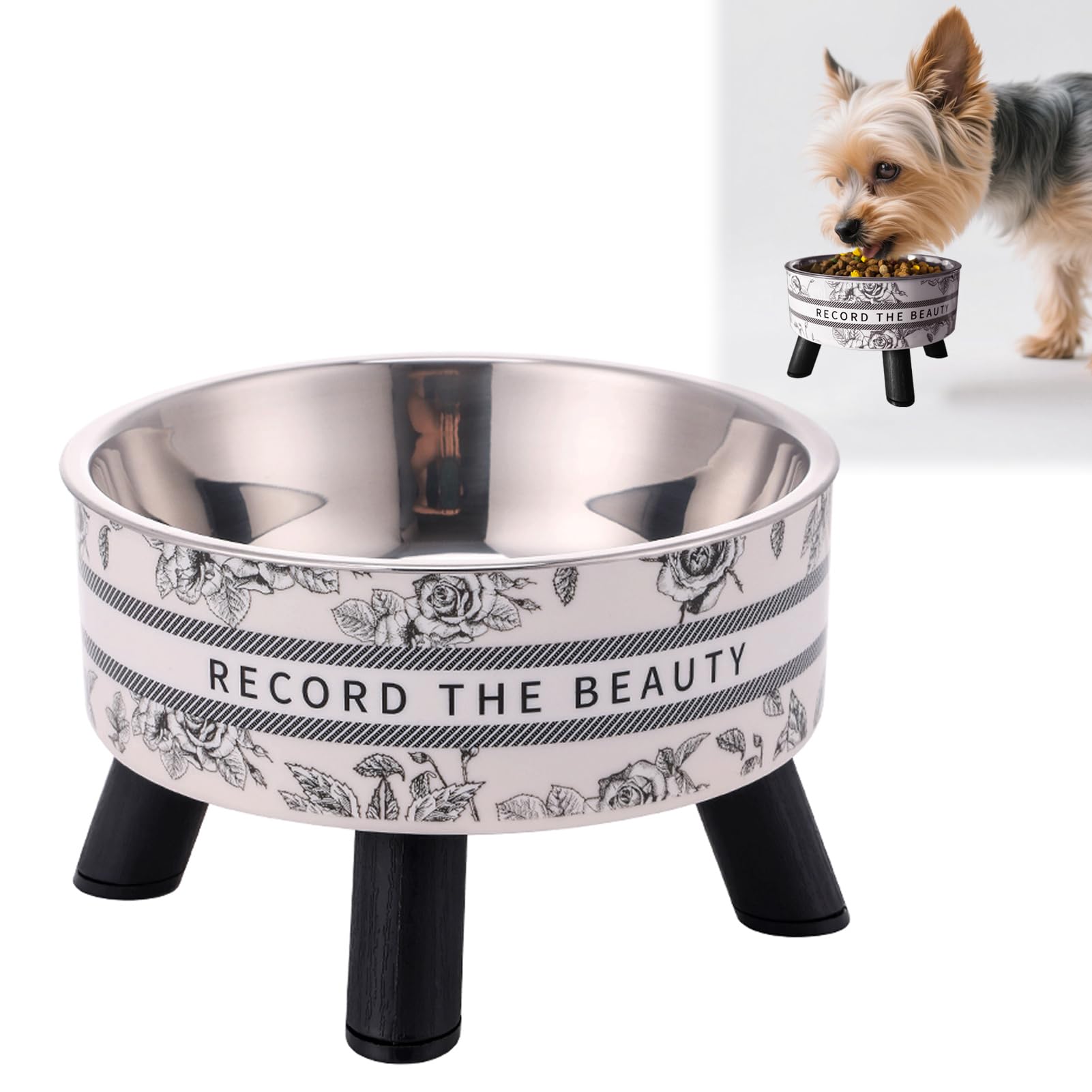 LOS ANDES Raised Dog Bowls for Small Dogs, 9cm Height Dog Bowl with 400ML Stainless Steel Dog Food Water Bowl, Non-Slip Basic Bowls, Classical Dog Feeding Station