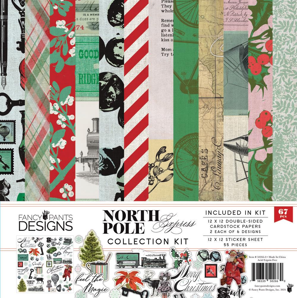 Zestaw do kolekcjonowania bieguna północnego, dwustronne papiery kartonowe 12 x 12, 67 sztuk z arkuszem naklejek, świąteczny scrapbooking