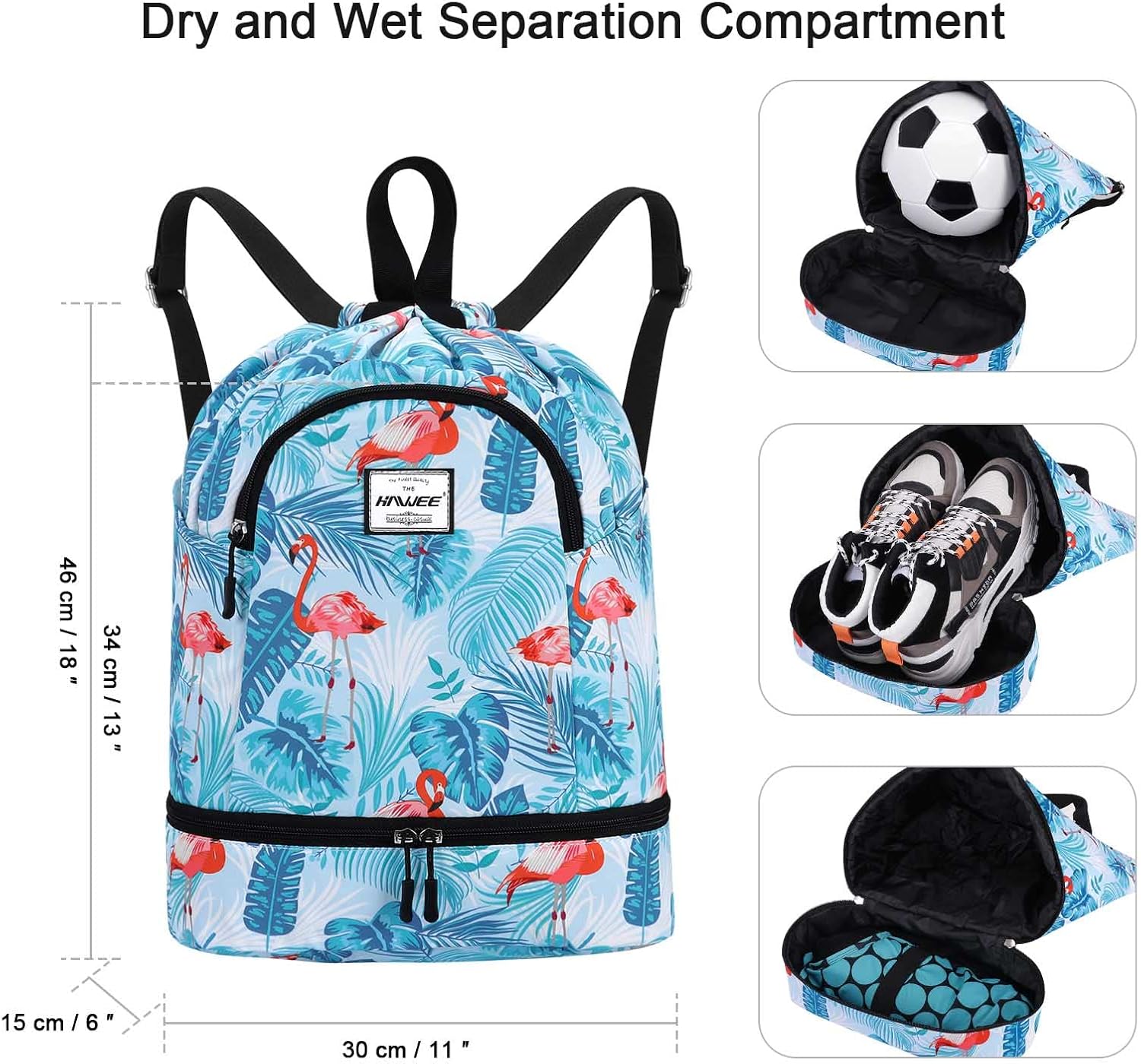 Dry Wet Drawstring Backpack with Shoe Compartment for Women Adjustable Gym Bag - Image 4