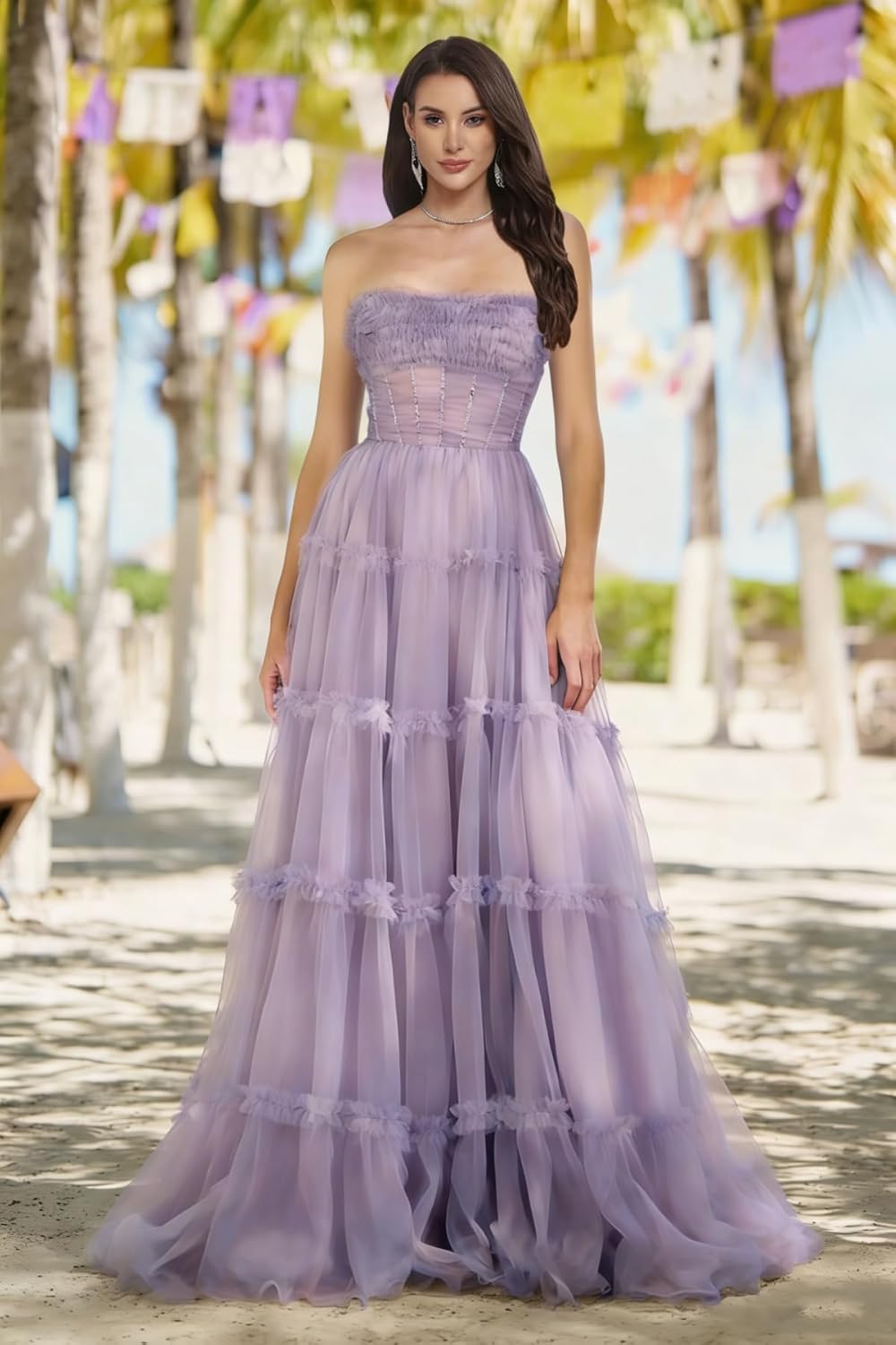 Off The Shoulder Bridesmaid Dress for Women Long Tulle Ball Gown Formal Evening Gown Princess Quinceanera Dress