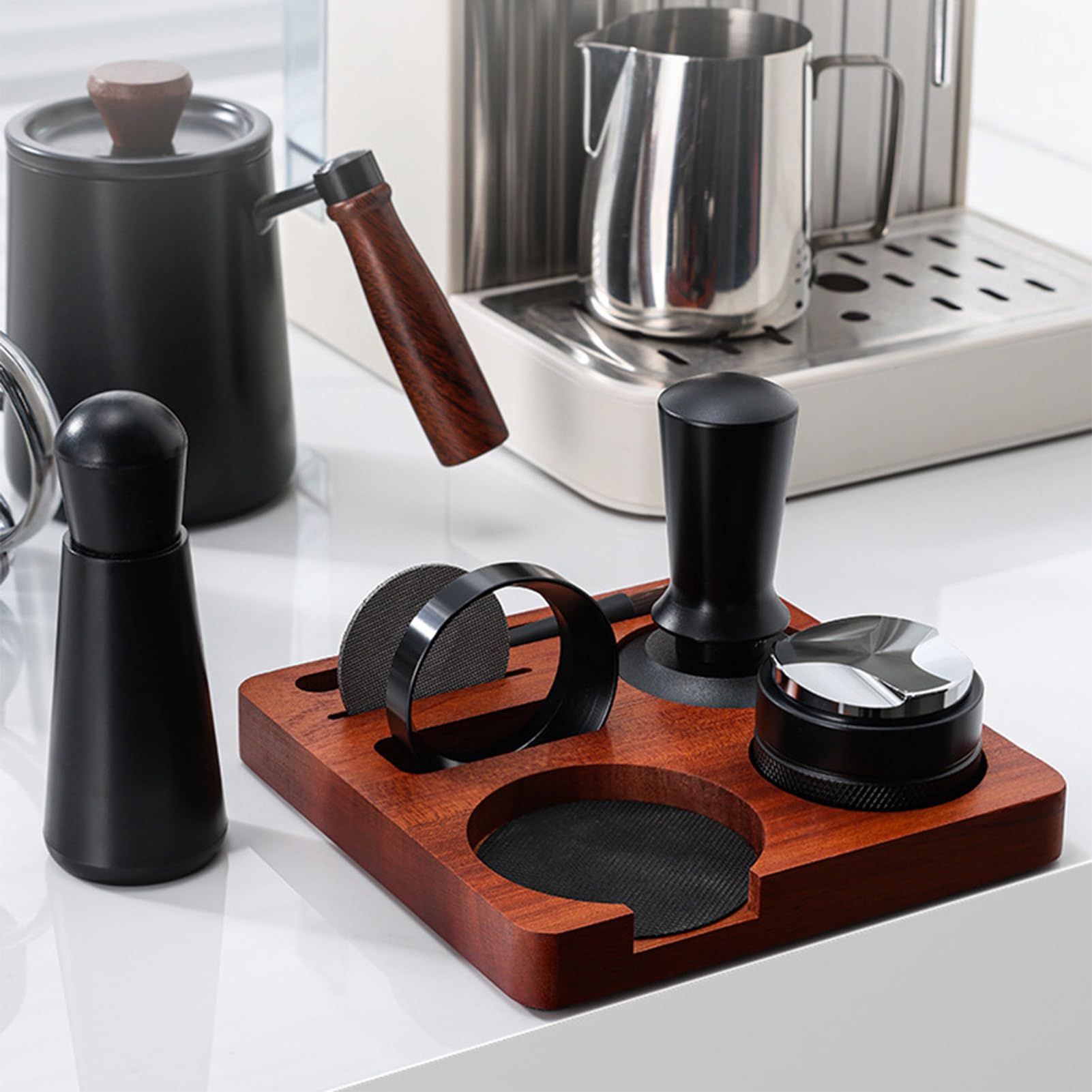 Kit de accesorios para espresso 7 piezas, juego de manipulación de café de 51 mm/58 mm con herramienta WDTde manipulación de café, embudo dosificador, cepillo de pantalla, estación de apisonamiento