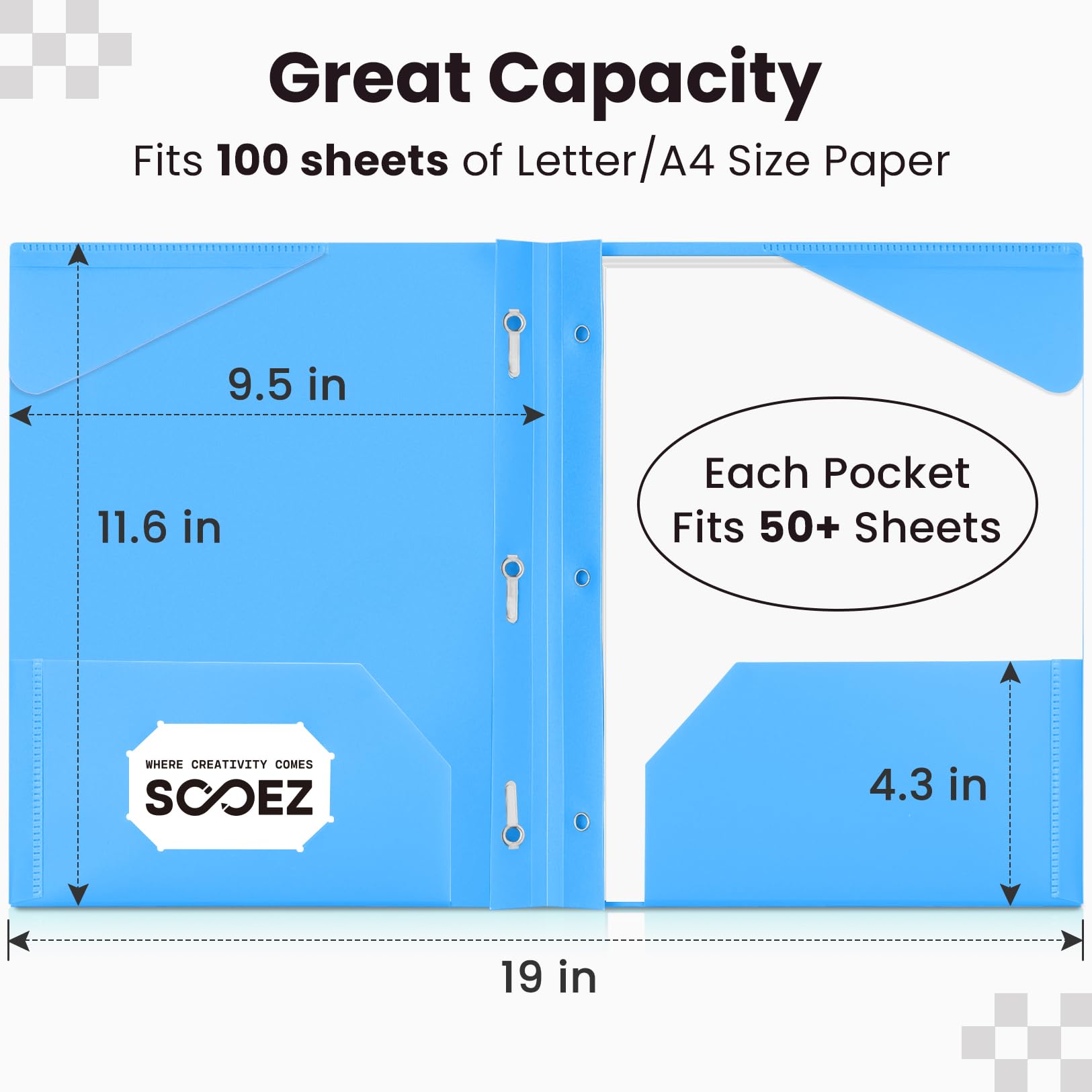 Sooez Plastic Folders with Pockets and Prongs, 6 Pack Pocket Folders with Prongs, Heavy Duty 3 Prong Folders, 2 Pocket Folders for Document, Colored File Folders Back to School Supplies for Kids