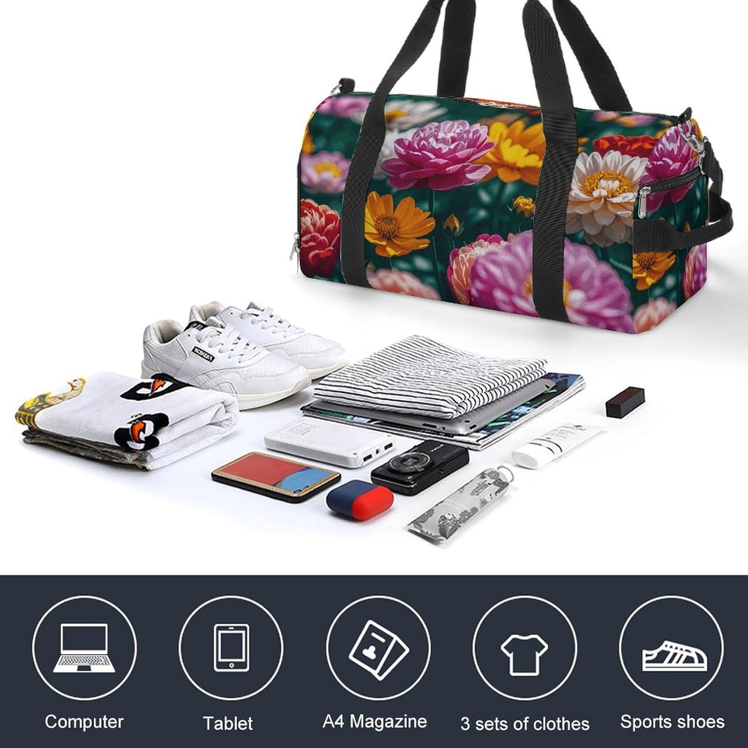 Gym Bag for Men Travel Duffle Bag All Flowers Bloom Together Tote Bag Weekender Duffel Bag Weekender Bag for Sports