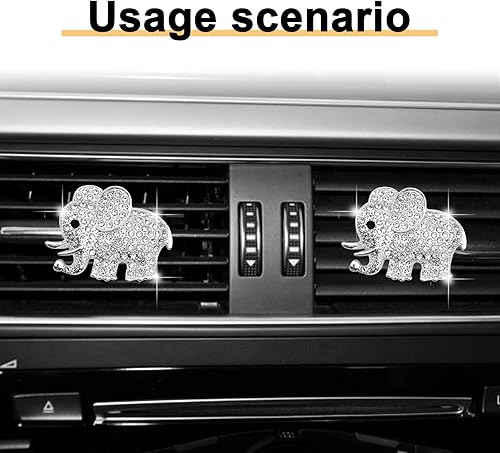Miniatura 4 de 2 clips de ventilación de automóvil, bonitos clips de ventilación de elefante de cristal brillante, clip decorativo de salida de aire acondicionado