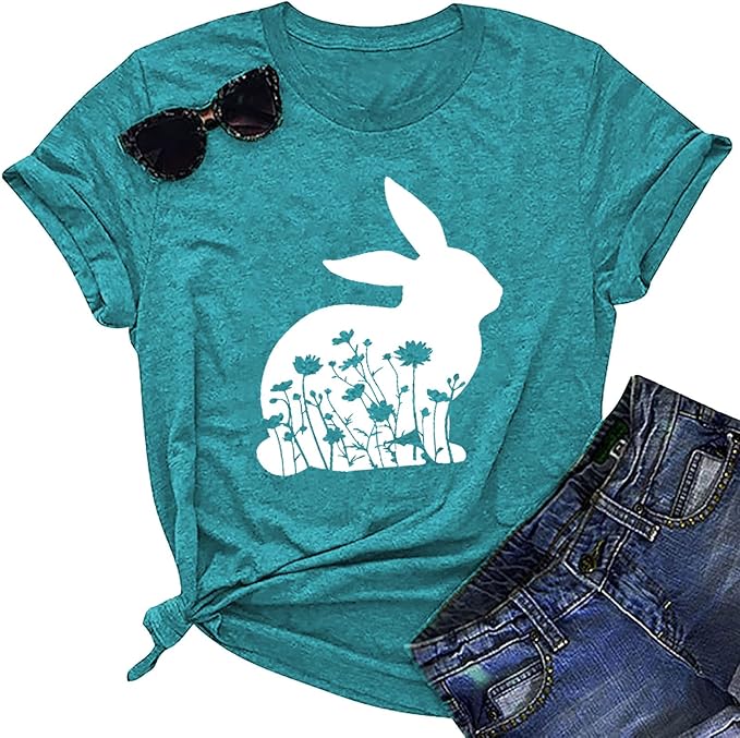Easter Shirts for Women: Bunny Graphic T-Shirt
