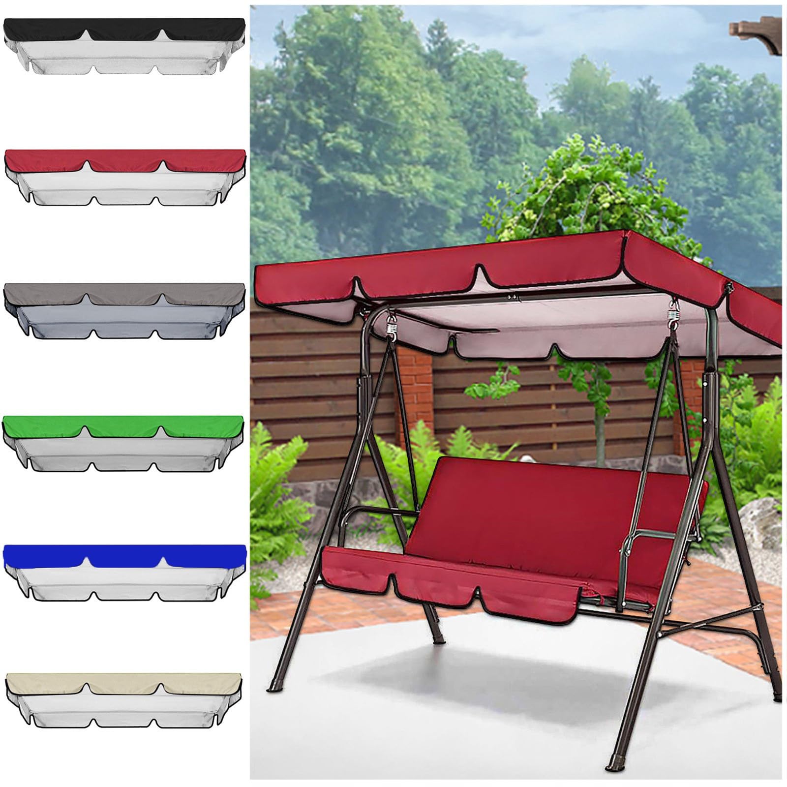 Garden Swing Canopy Replacement Garden Swing Canopy Replacement for 2 3 Seater Garden Swing Seats Cover Sun Shade Hammock Canopy Covers for Patio Outdoor,Blue,190x132x15cm