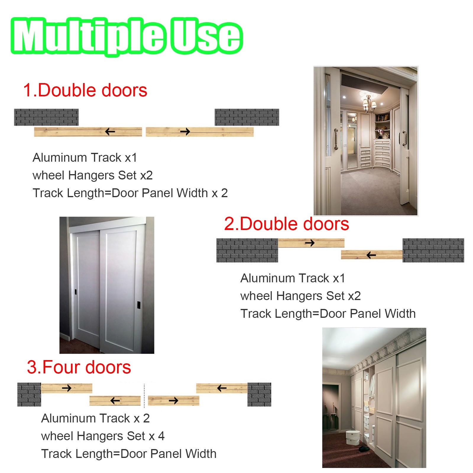 Kit de herrajes para Puertas corredizas de Granero con Sistema de derivación para 2 Puertas - Sistema de Doble riel de Alta Resistencia para armarios y Puertas corredizas (3,4 m) - Instalaci