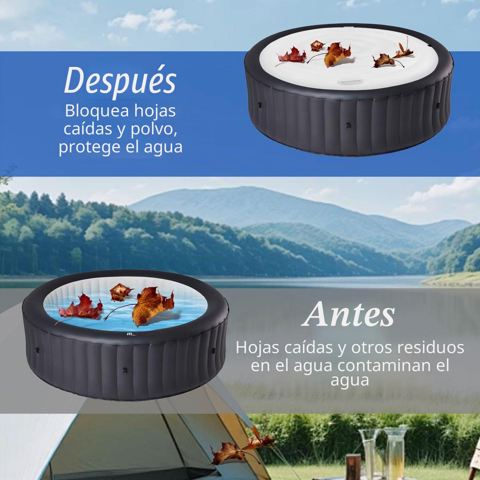 Cubierta Inflable para Bañera de Hidromasaje Redonda 160cm, Tapa de Hinchable SPA Exterior Cubierta de Bañera Aislada, Cubierta Inflable para Jacuzzi, Corte de Viento Impermeable a Prueba de Polvo | Manta de spa de ahorro de energía con asas, adecuada par