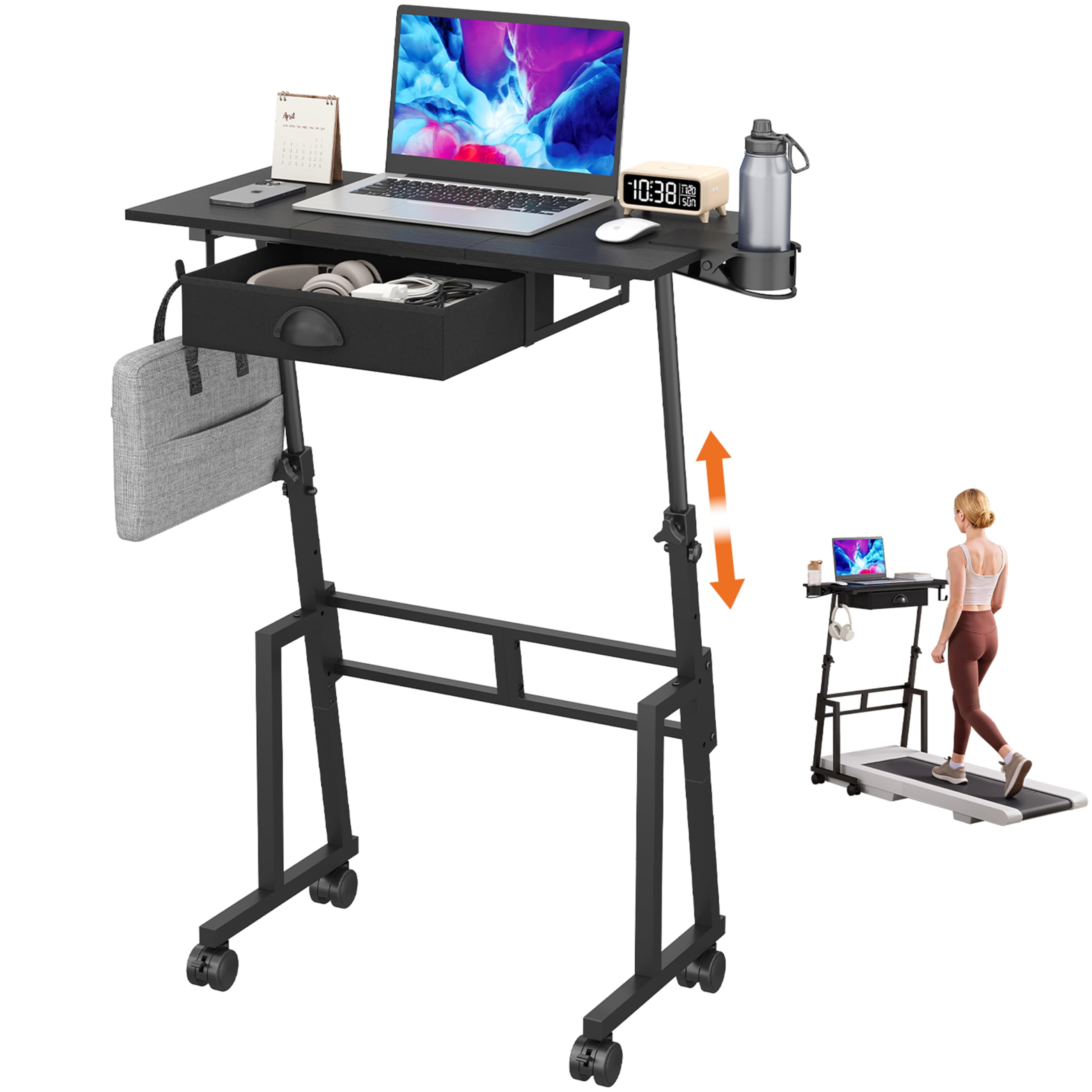 Adjustable Height Standing Desk with Drawer Rolling Sit to Stand Up Desk with Wheels Height 31 5-43 3