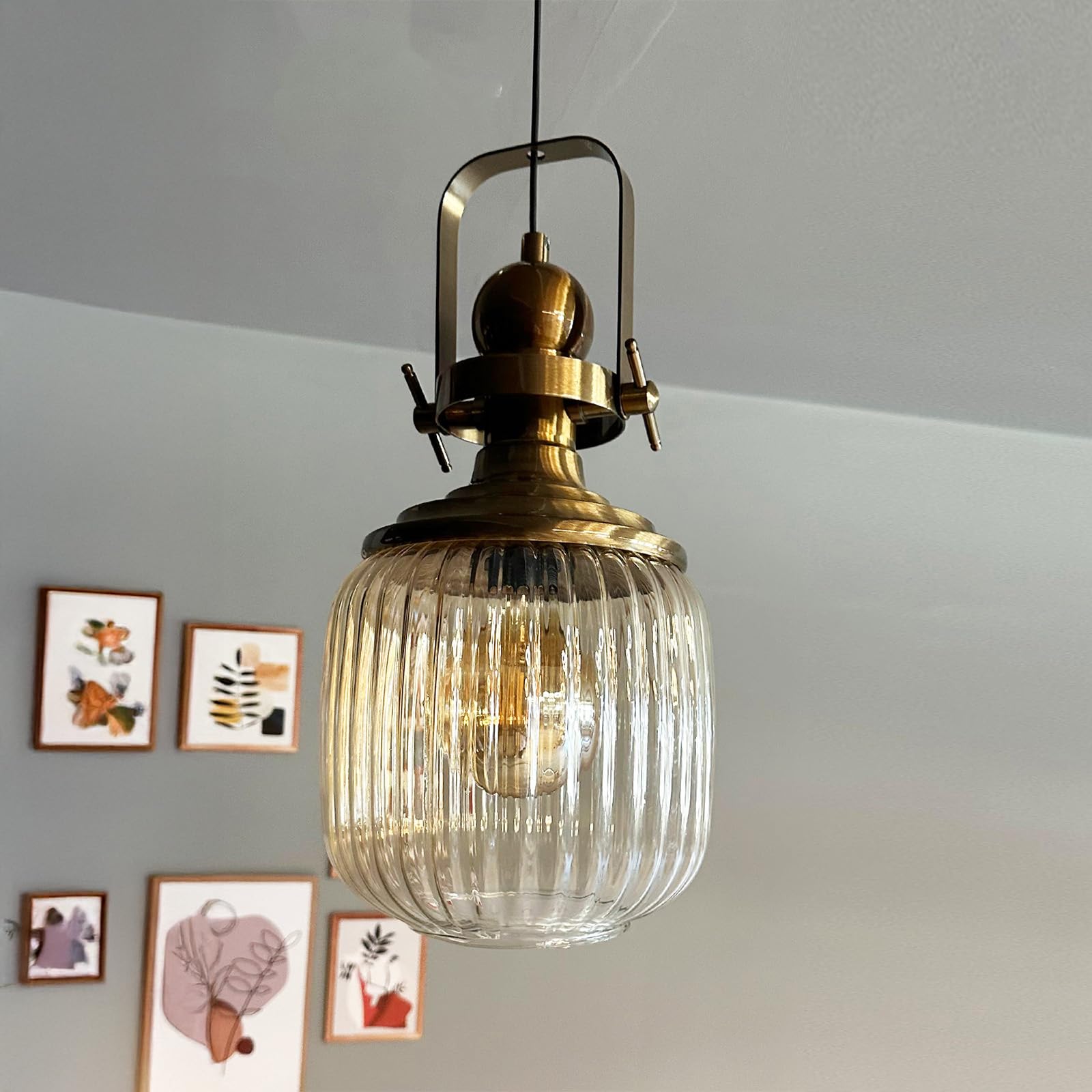 bamyum Mopa Hanging Lamp Glass, Pendant Light 20 cm, Modern Metal Kitchen Island Lights, E27 Glass Lamp Shades, Hanging Light for Living Room and Dining Room, Industrial Pendant Light